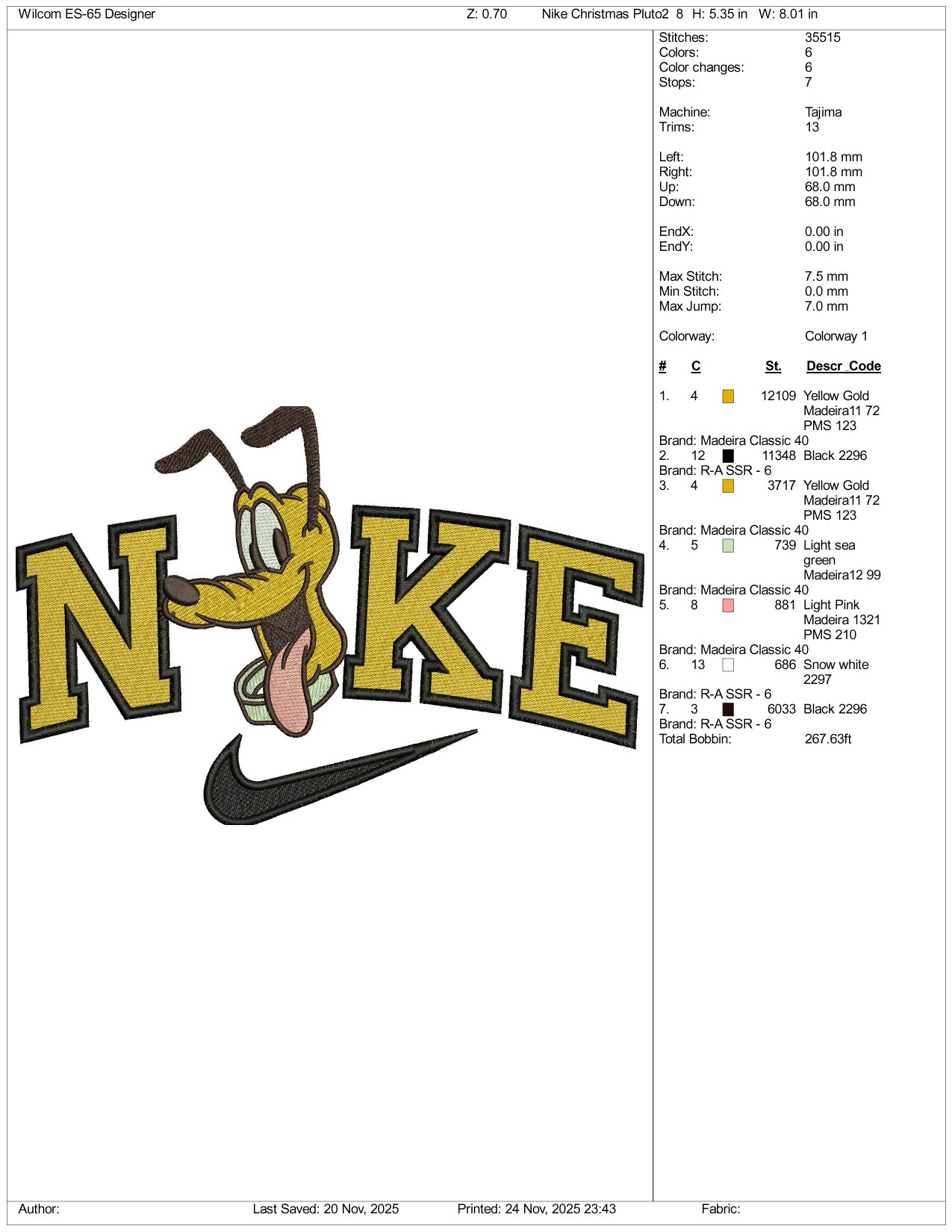 Nike Pluto v8 Embroidery Design Files - 3 Size's
