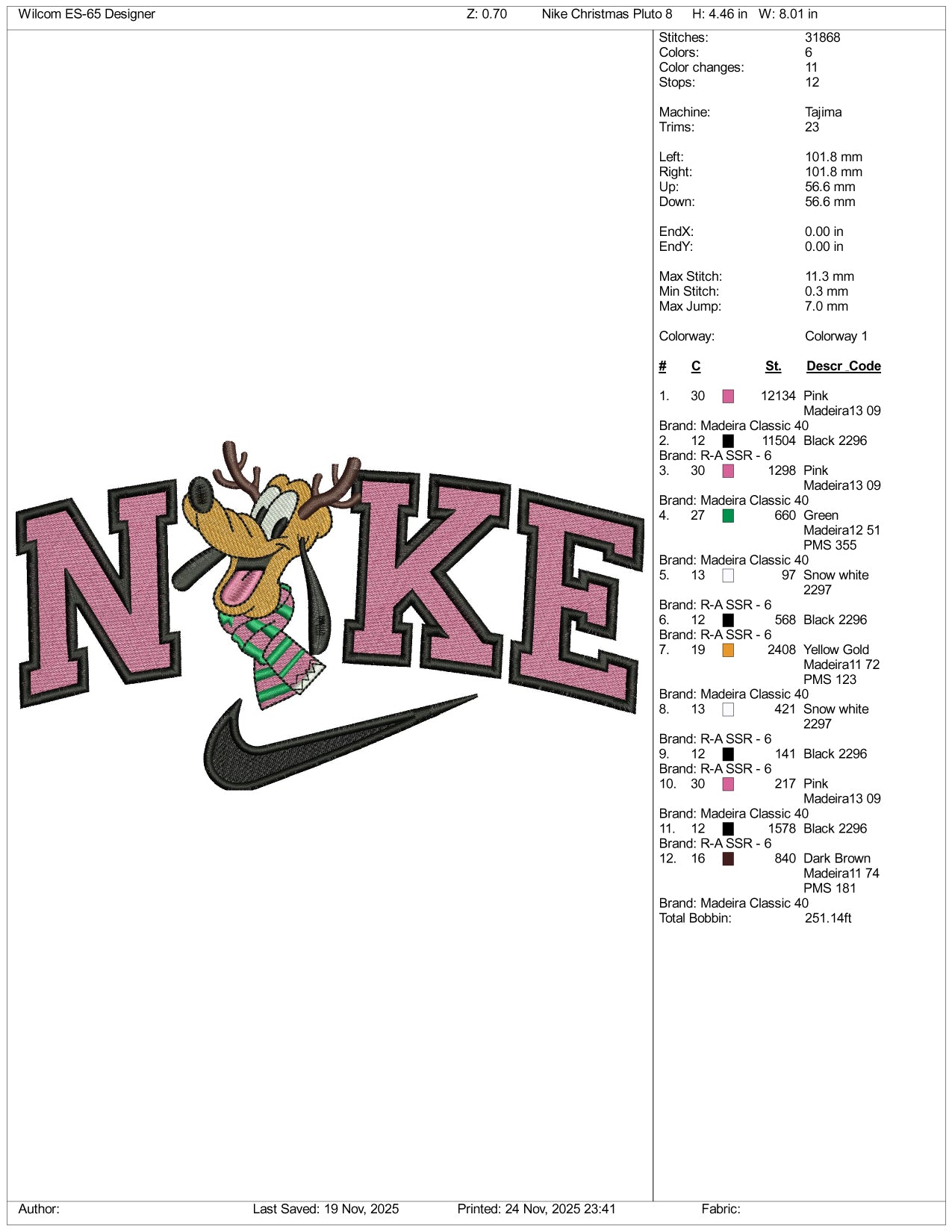 Nike Pluto v7 Embroidery Design Files - 3 Size's