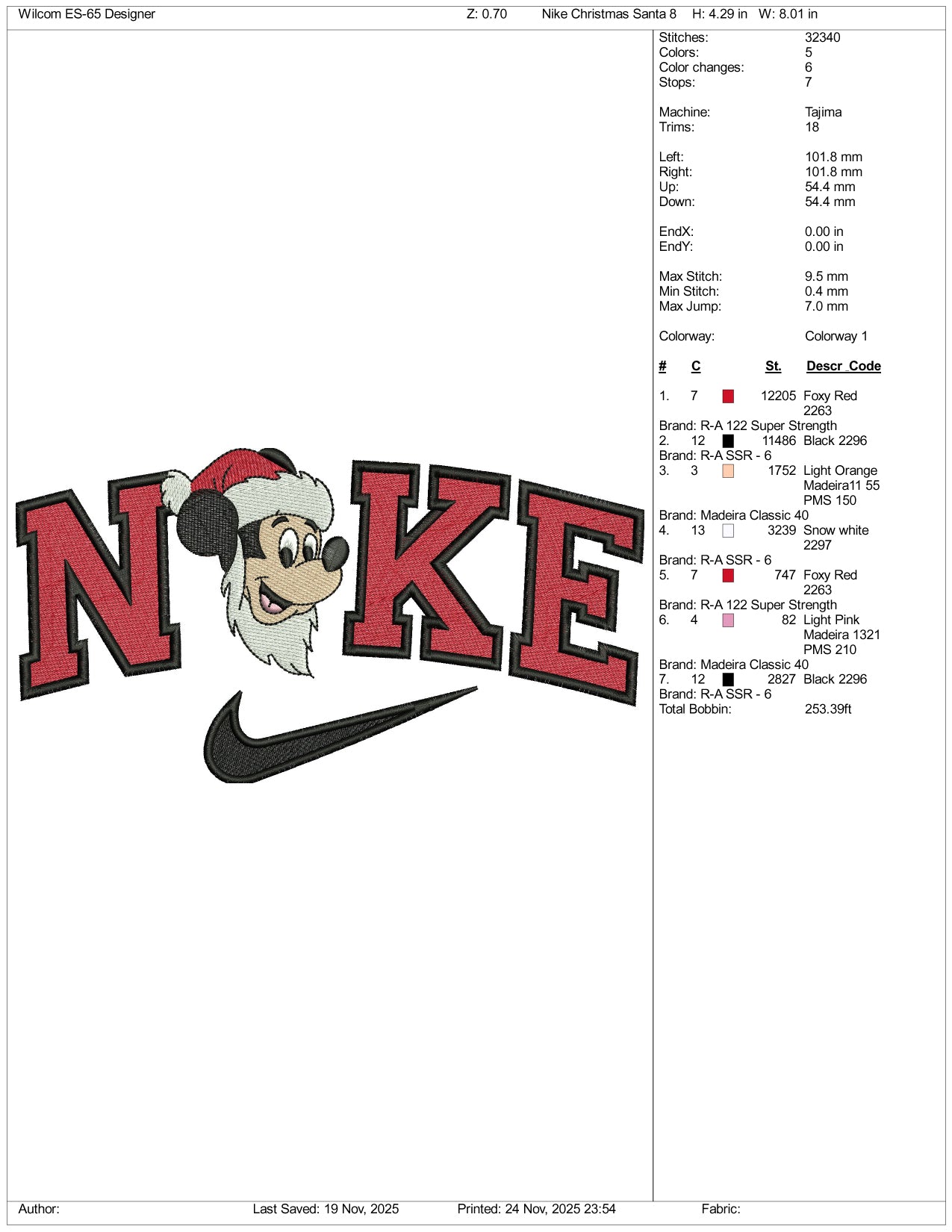 Nike Mickey Mouse v20 Embroidery Design Files - 3 Size's