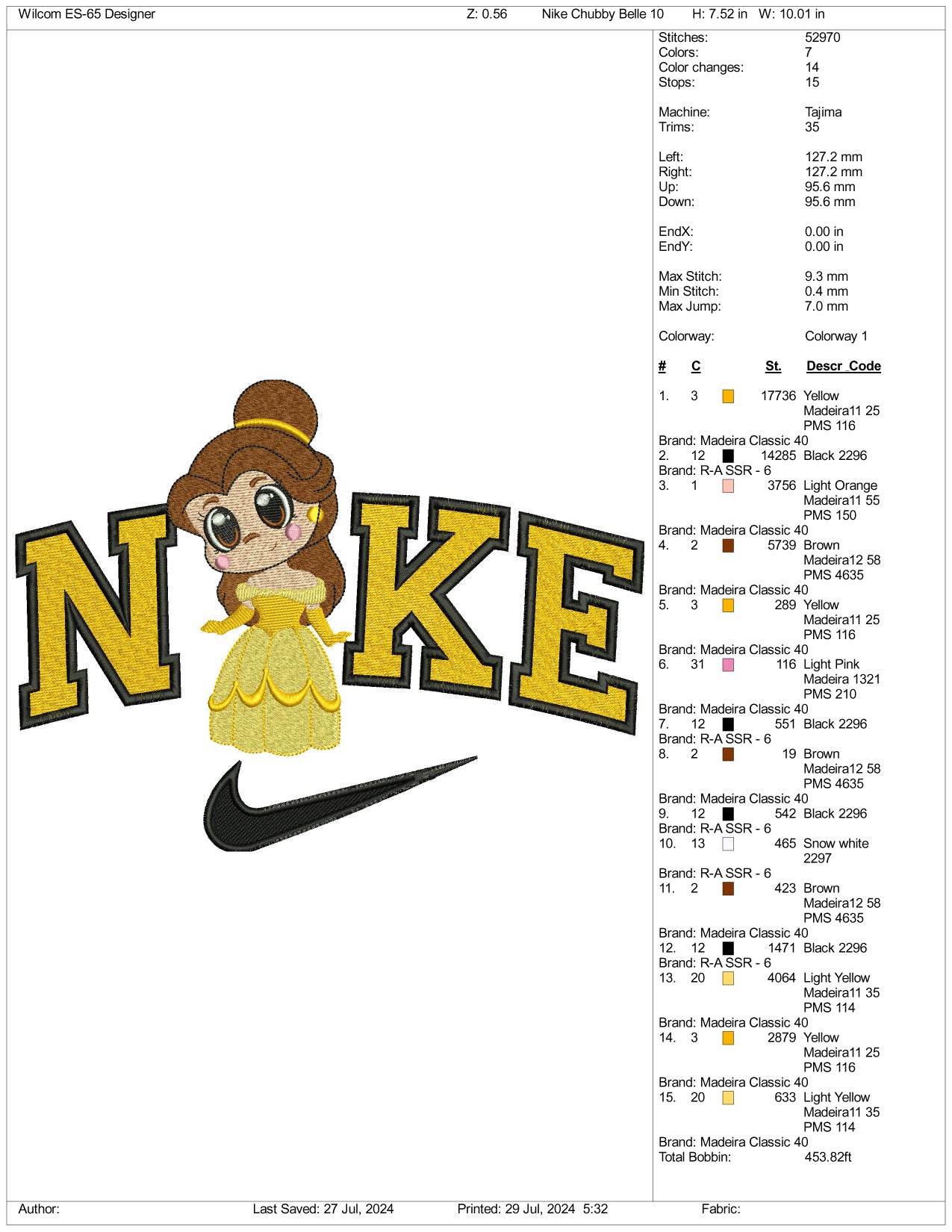 Archivos de diseño de bordado Nike Chibi Belle (3 tamaños)