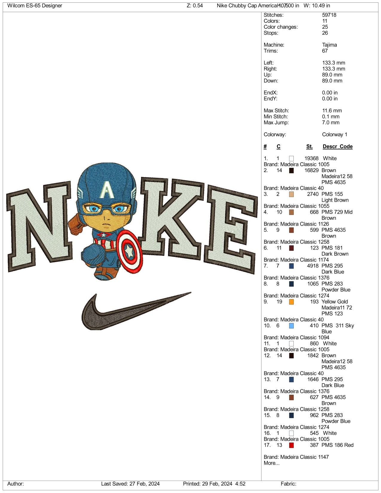 Archivos de diseño de bordado Nike Chibi del Capitán América (3 tamaños)
