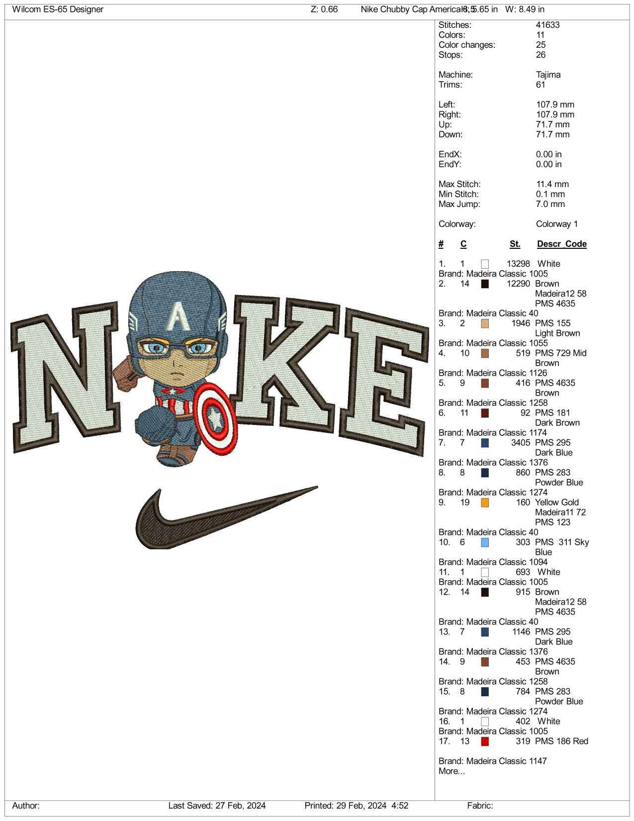 Archivos de diseño de bordado Nike Chibi del Capitán América (3 tamaños)