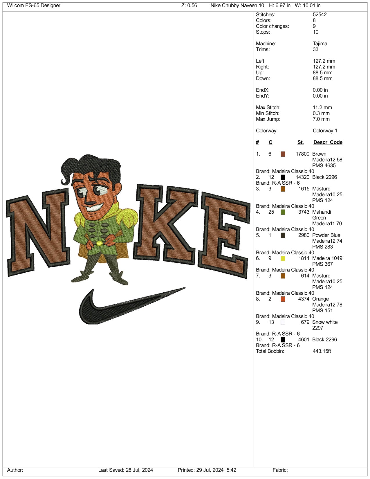 Archivos de diseño de bordado Nike Chibi Prince Naveen (3 tamaños)