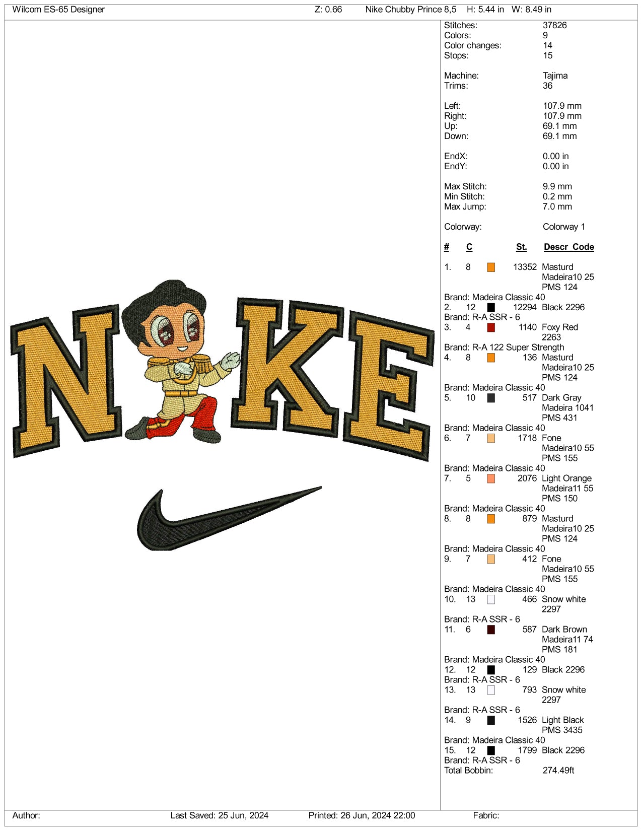 Archivos de diseño de bordado Nike Chibi Prince Charming (3 tamaños)
