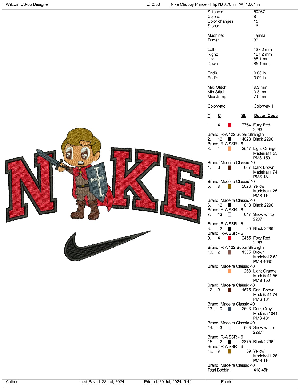 Archivos de diseño de bordado Nike Chibi Prince Philip (3 tamaños)