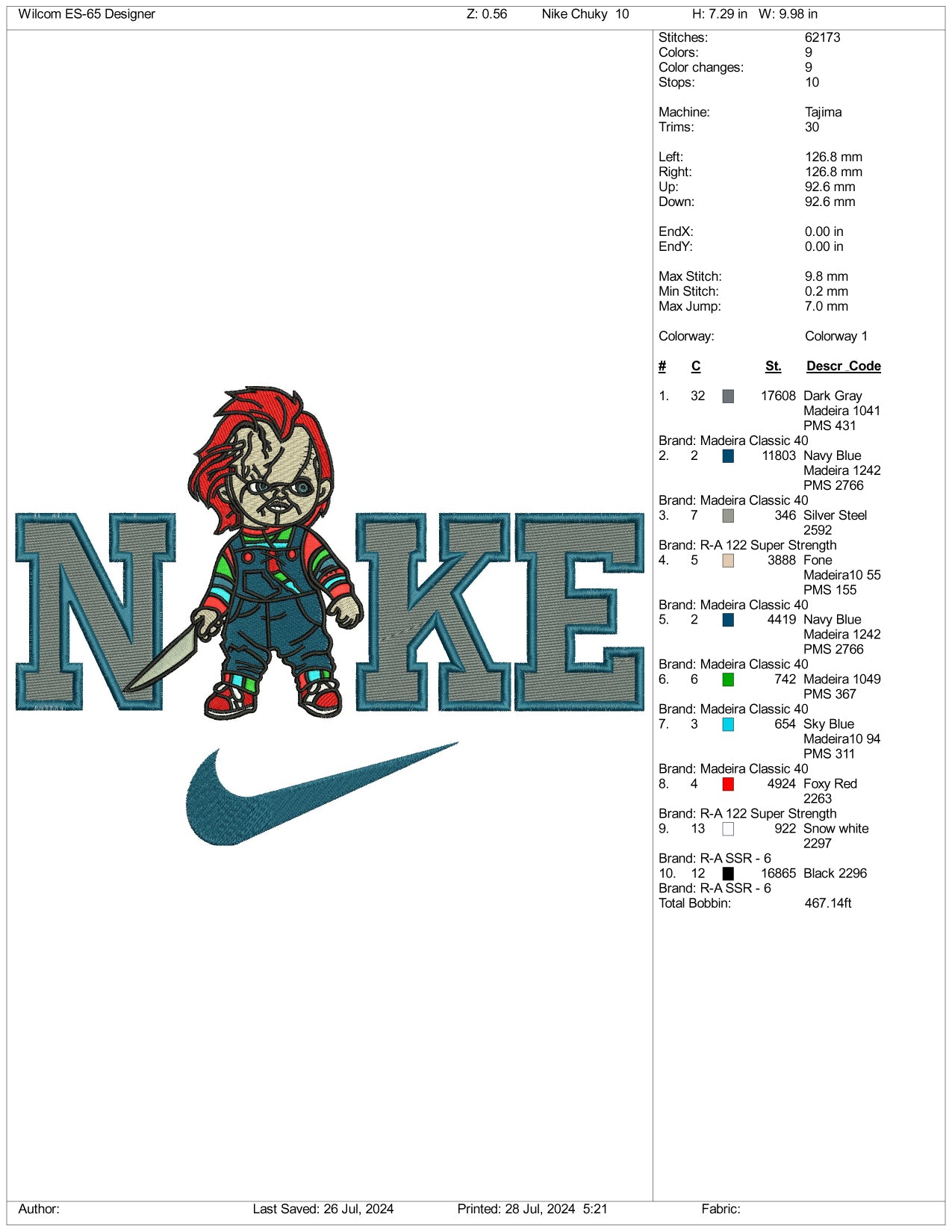 Nike Chucky v2 Embroidery Files - 3 Size's