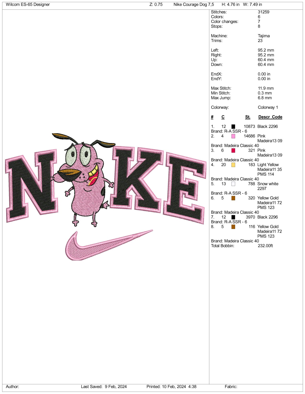 Nike Courage Embroidery Design Files - 3 Size's