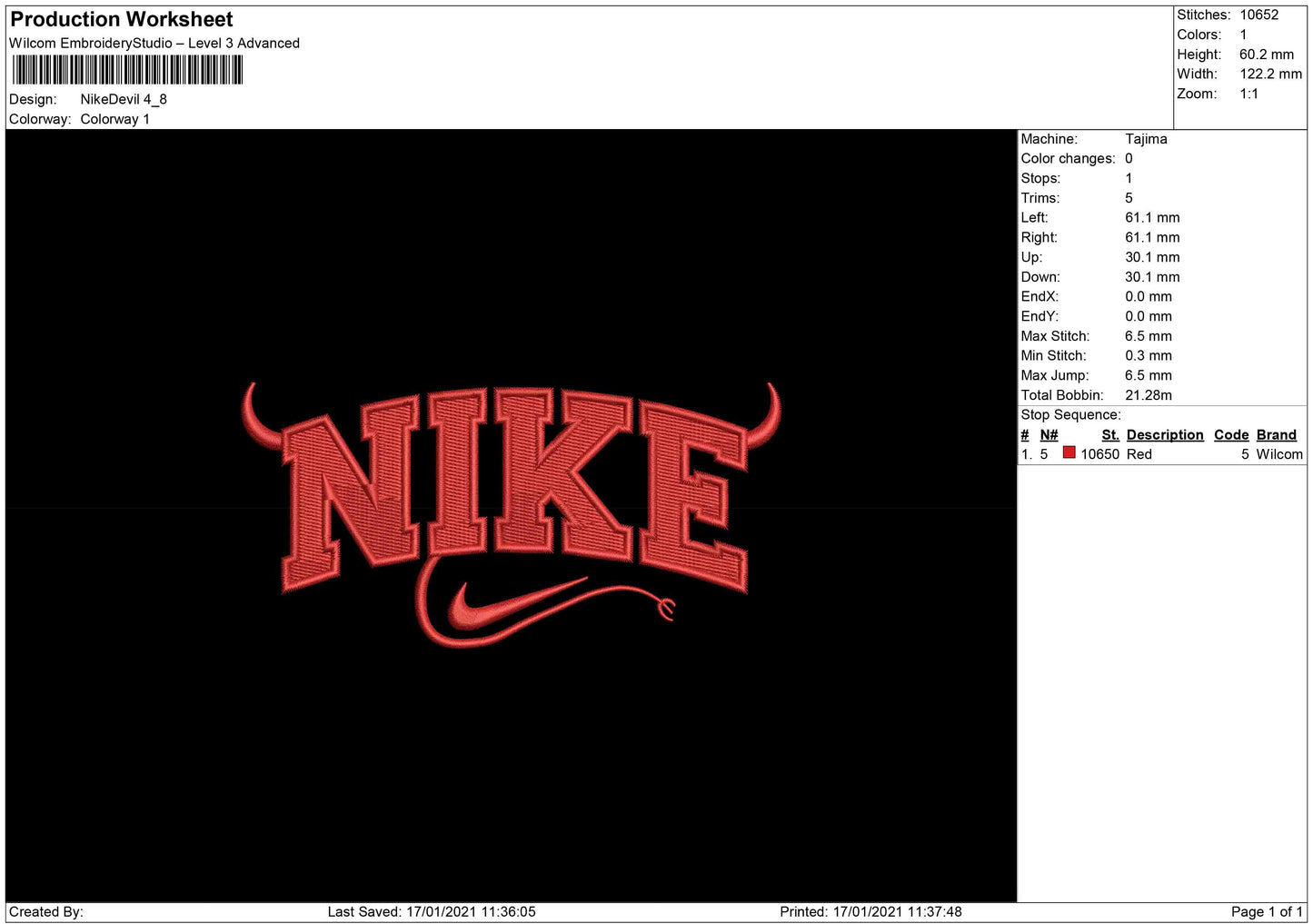NIke Devil Embroidery Design Files - 4 Size's