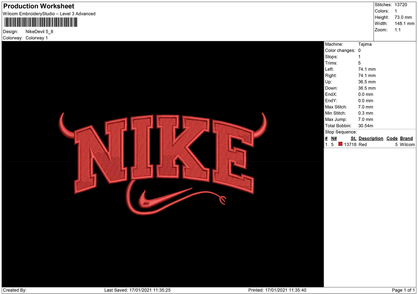 NIke Devil Embroidery Design Files - 4 Size's