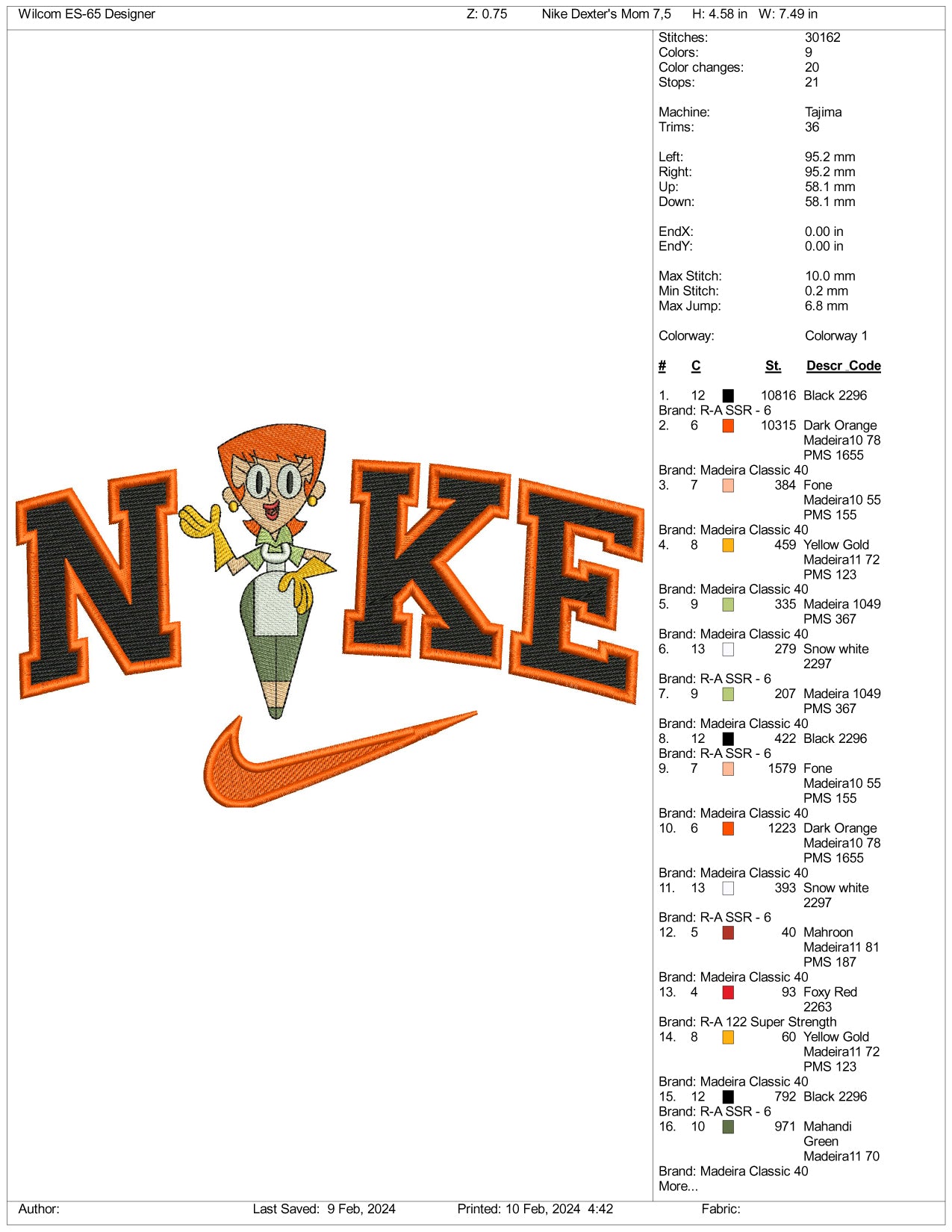 Archivos de diseño de bordado Nike Dexter's Mum (3 tamaños)