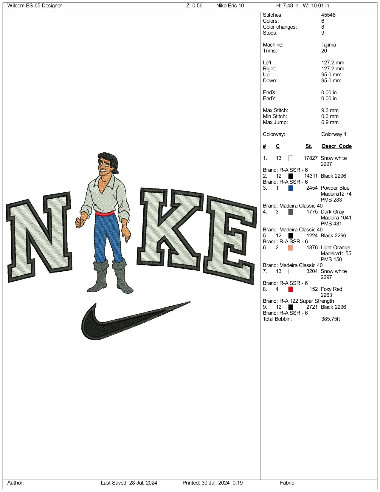 Archivos de diseño de bordado Nike Prince Eric v2 (3 tamaños)