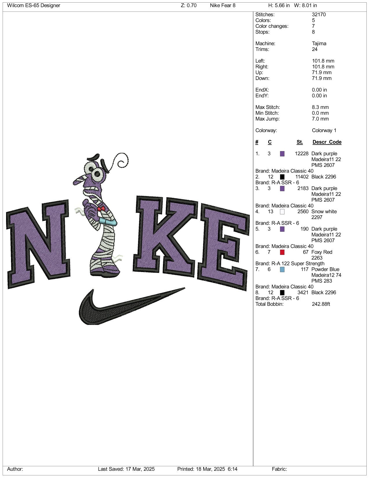 Nike Halloween Fear Embroidery Files - 3 Size's