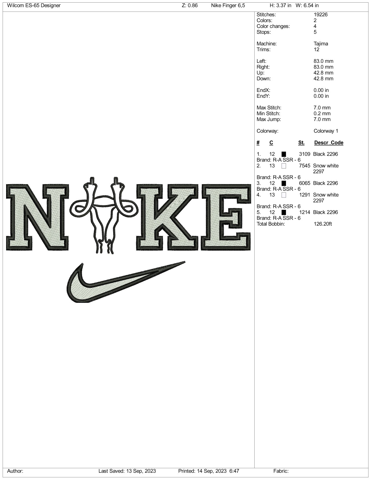 Nike Uterus Embroidery Design Files - 3 Size's