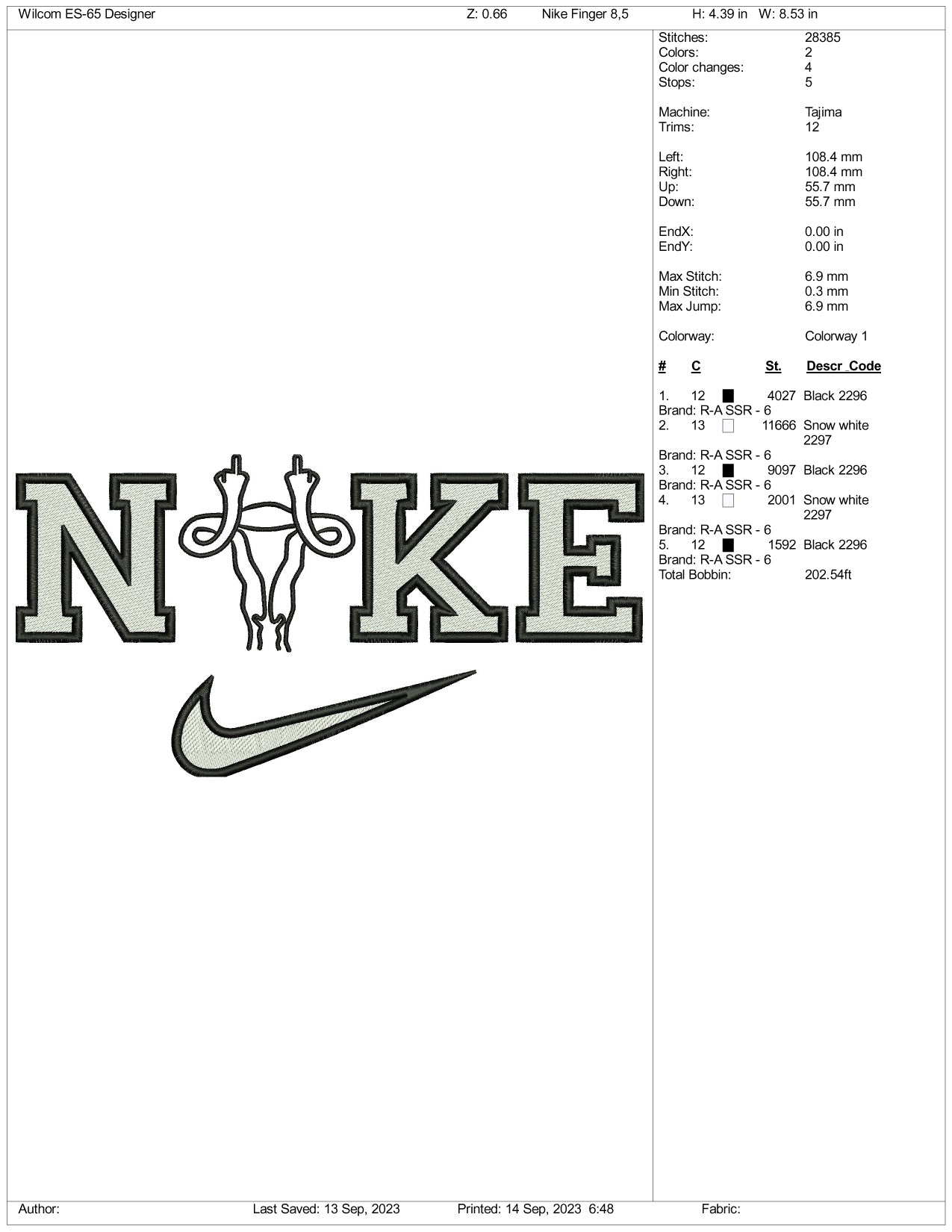 Nike Uterus Embroidery Design Files - 3 Size's