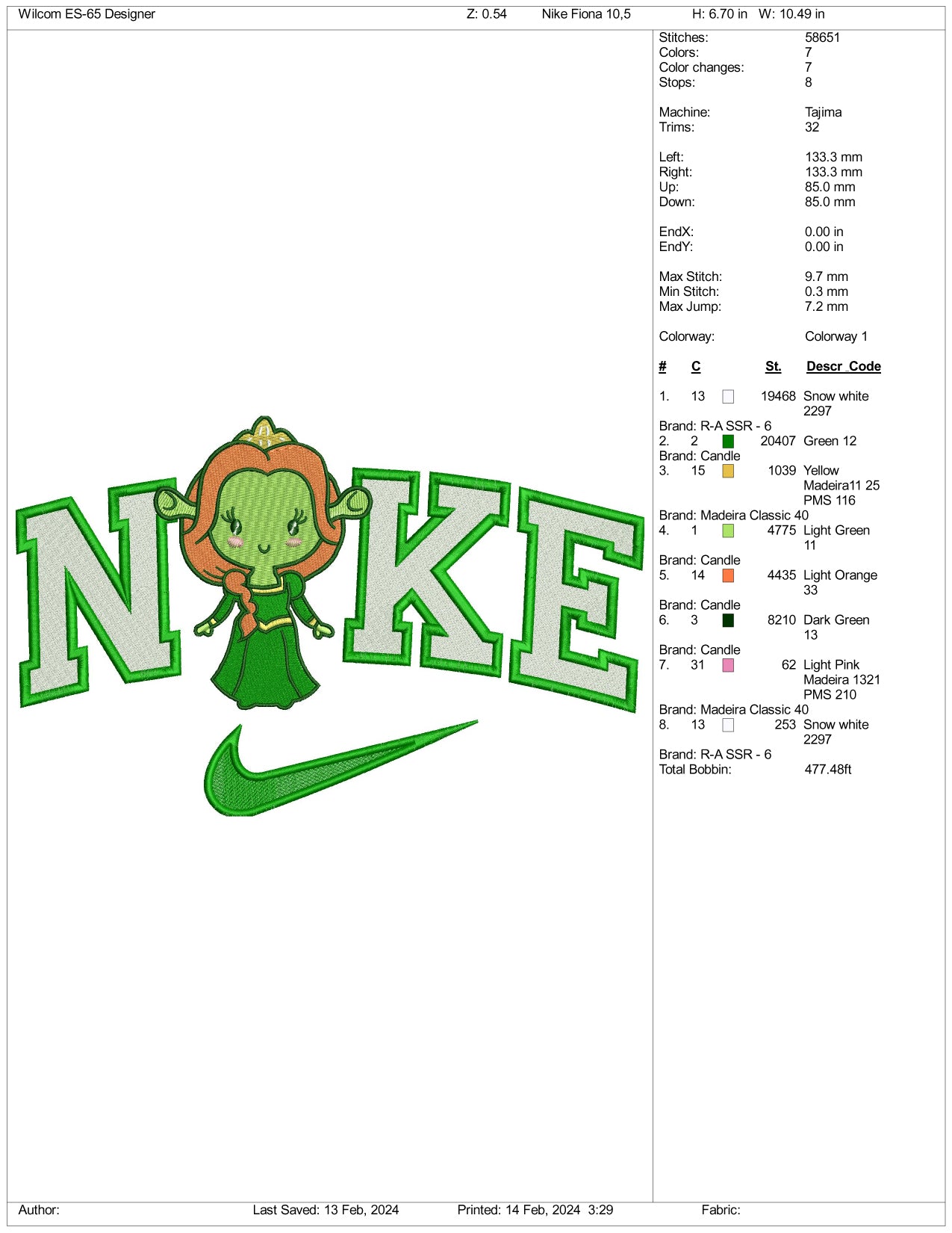 Archivos de diseño de bordado Nike Chibi Fiona (3 tamaños)