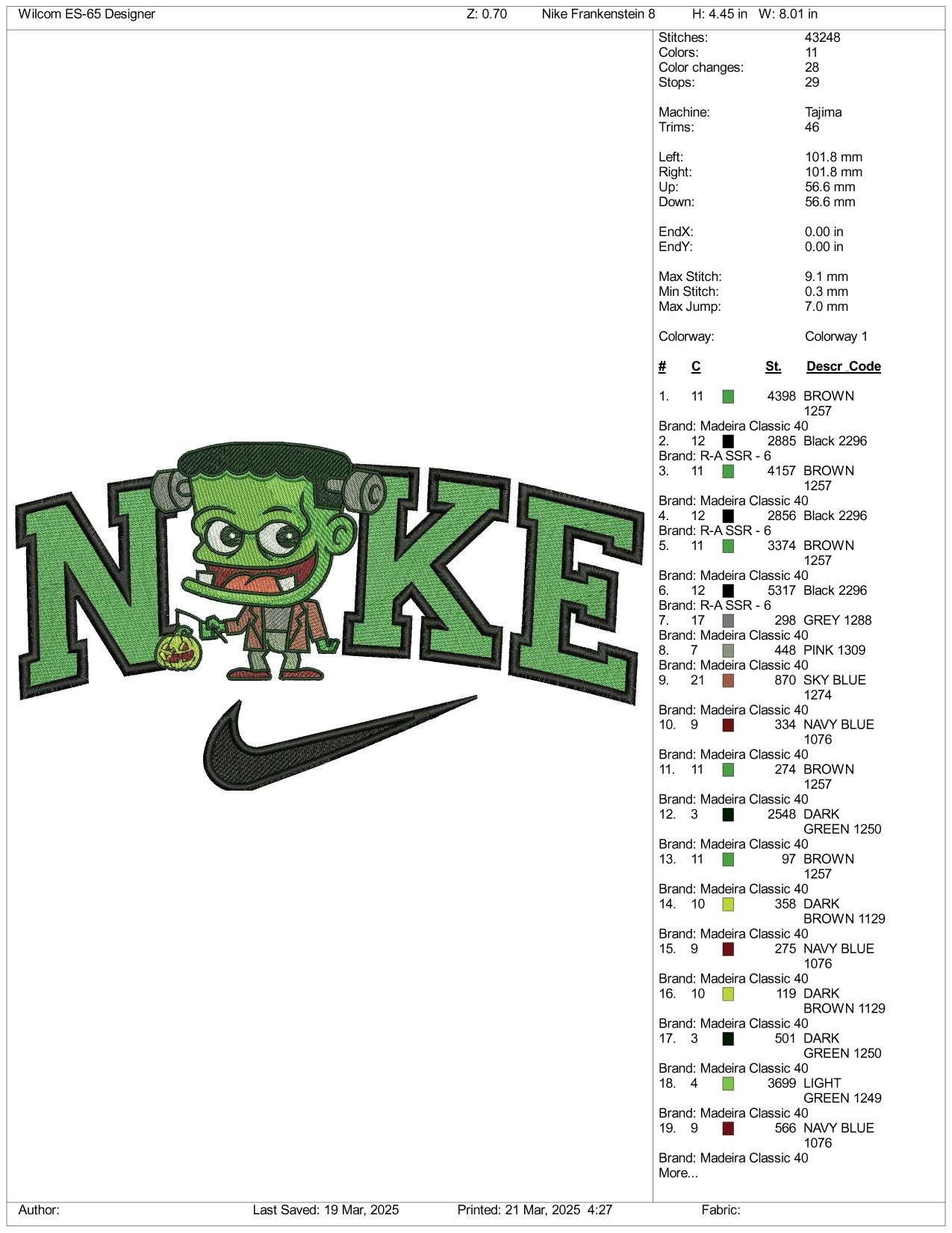 Nike Chibi Frankenstein Embroidery Files - 3 Size's