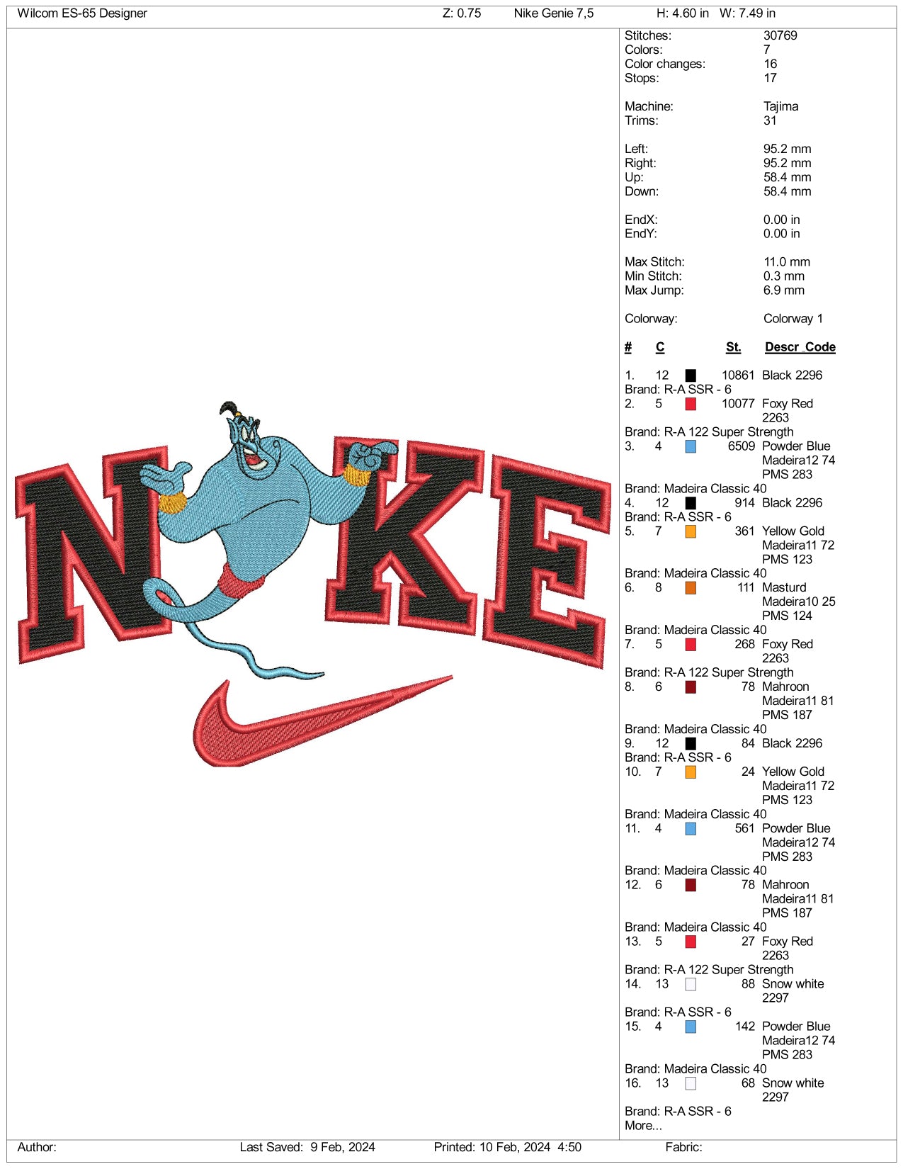 Archivos de diseño de bordado Nike Genie - 3 tamaños