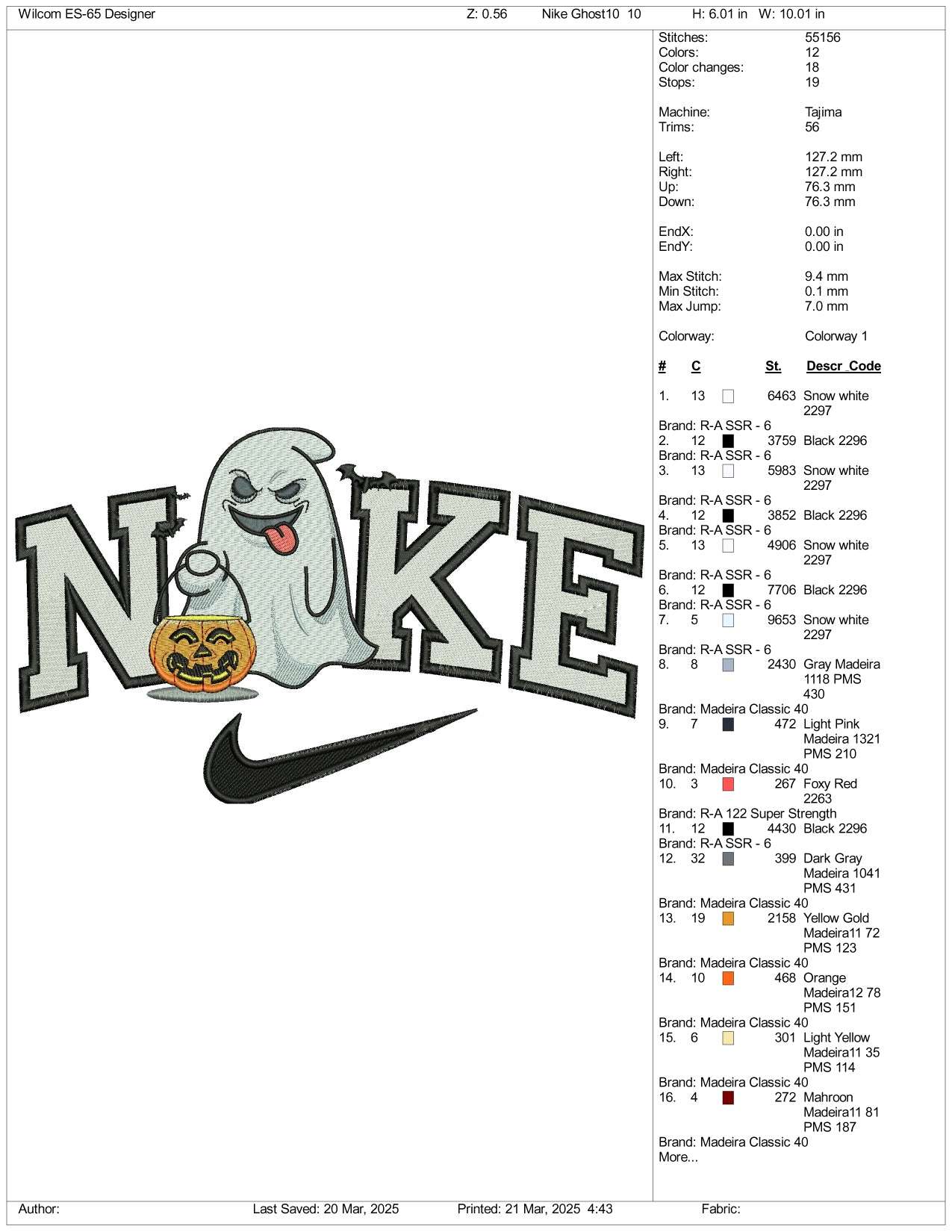 Nike Pumpkin Ghost v3 Embroidery Files - 3 Size's