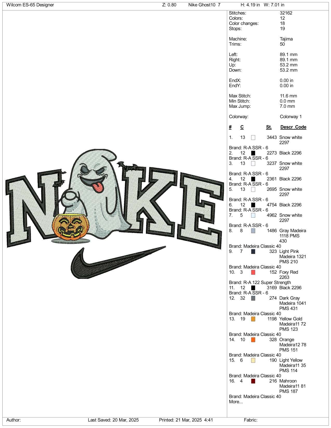 Nike Pumpkin Ghost v3 Embroidery Files - 3 Size's