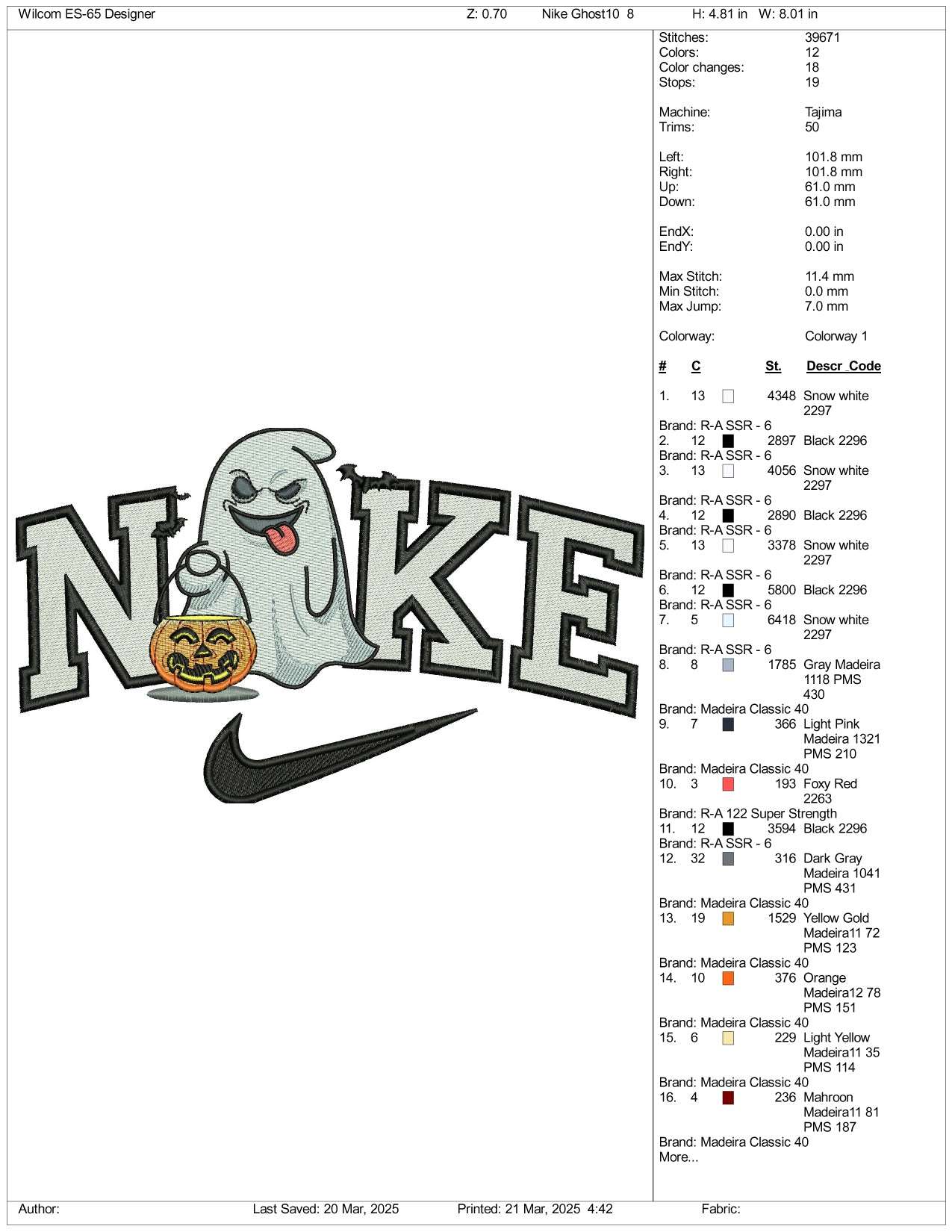 Nike Pumpkin Ghost v3 Embroidery Files - 3 Size's