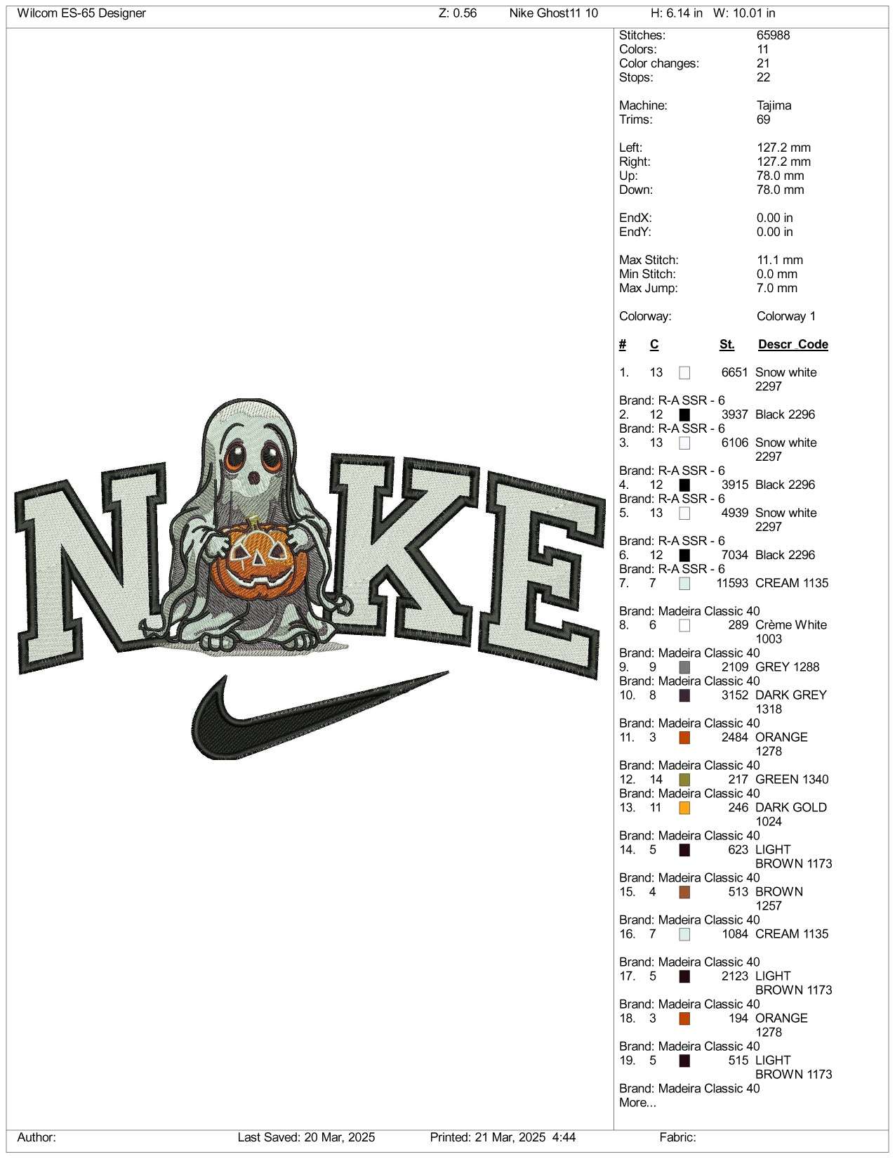 Nike Pumpkin Ghost v4 Embroidery Files - 3 Size's