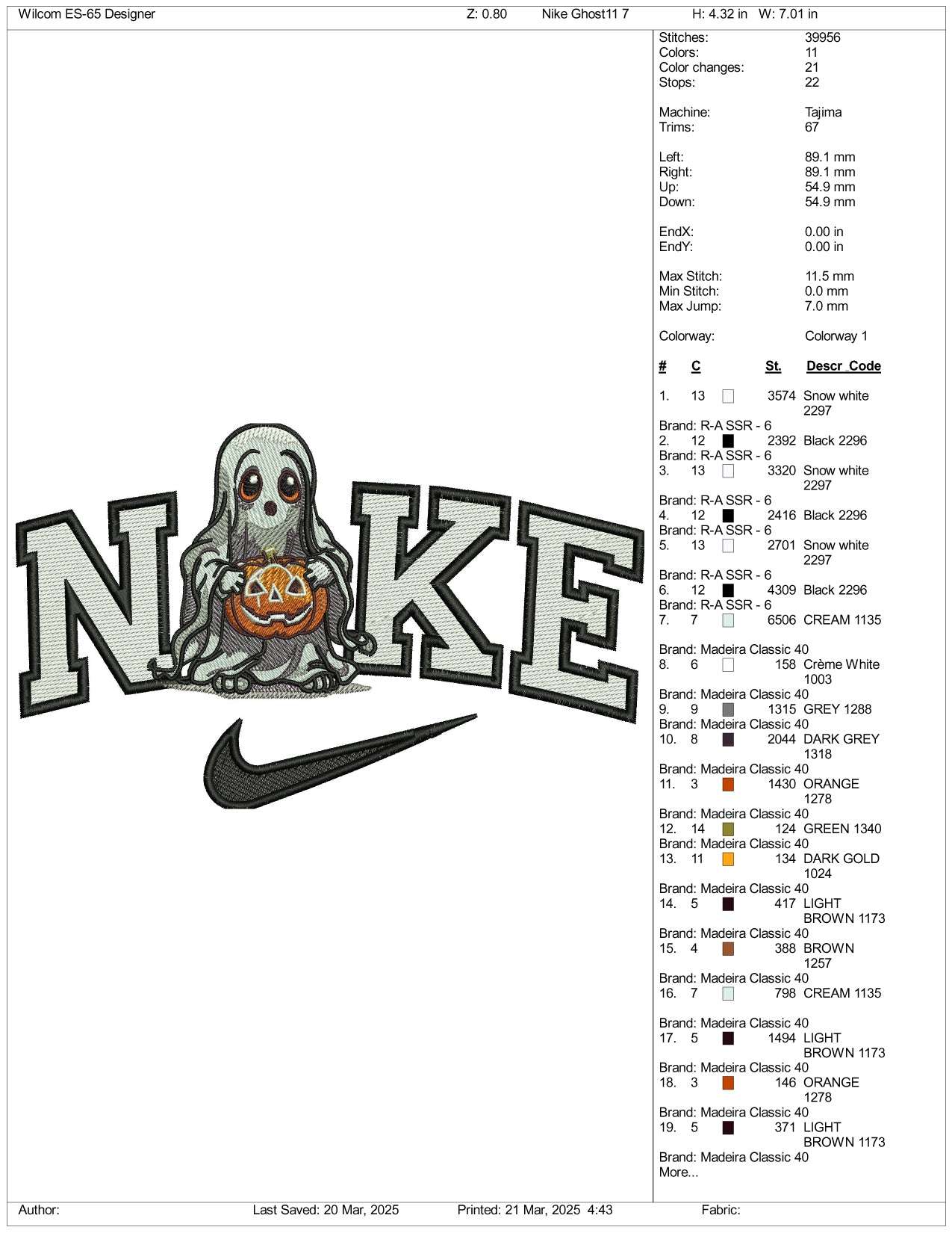 Nike Pumpkin Ghost v4 Embroidery Files - 3 Size's