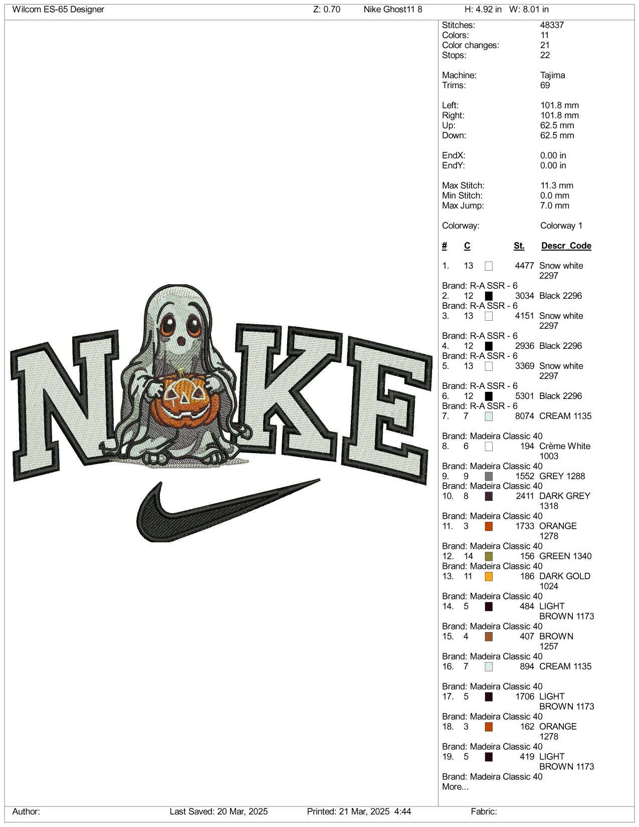 Nike Pumpkin Ghost v4 Embroidery Files - 3 Size's