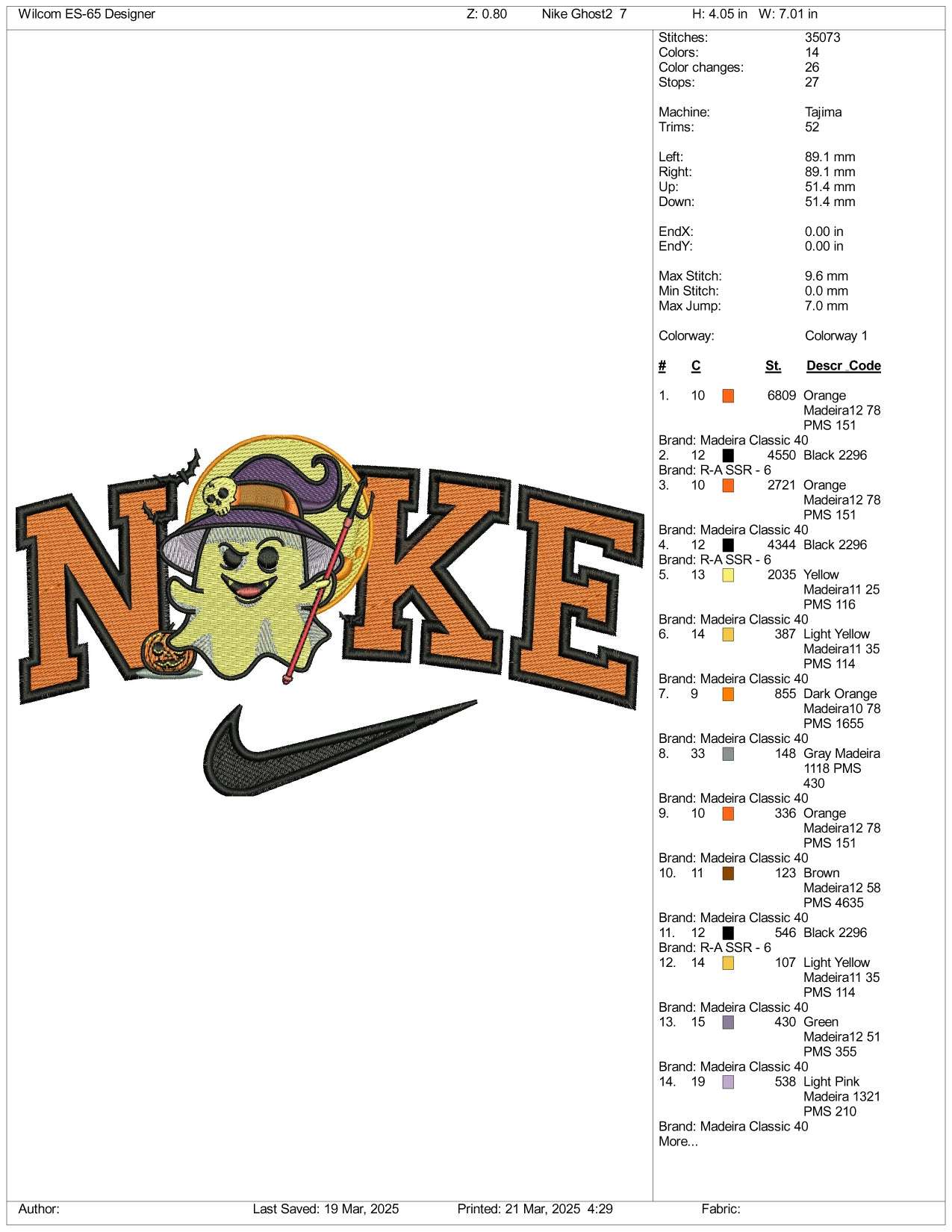 Nike Witch Ghost Embroidery Files - 3 Size's