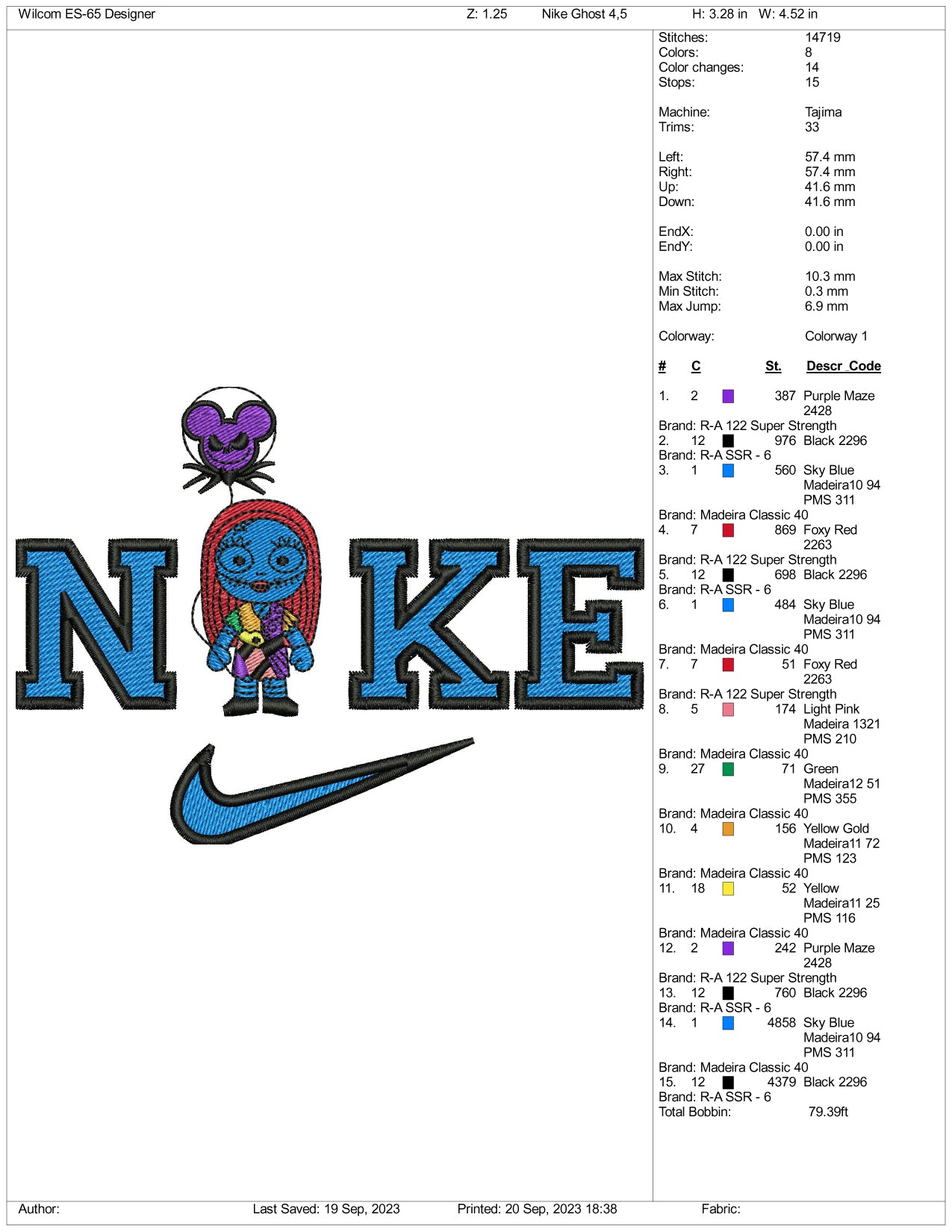 Nike Sally v3 Embroidery Design Files - 3 Size's