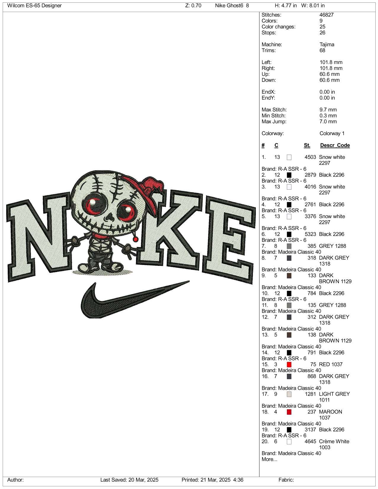 Nike Baby Zombie Embroidery Files - 3 Size's