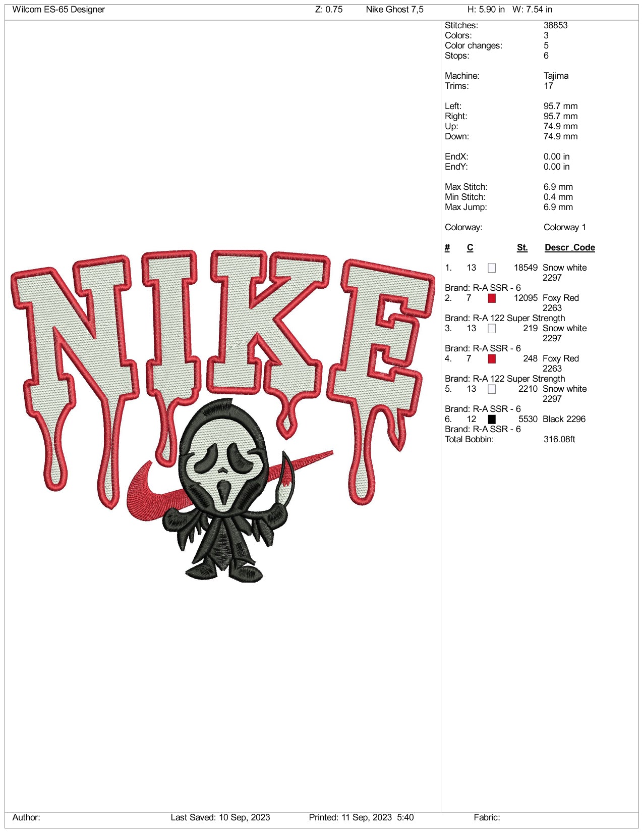 Nike Ghost v5 Embroidery Design Files - 3 Size's