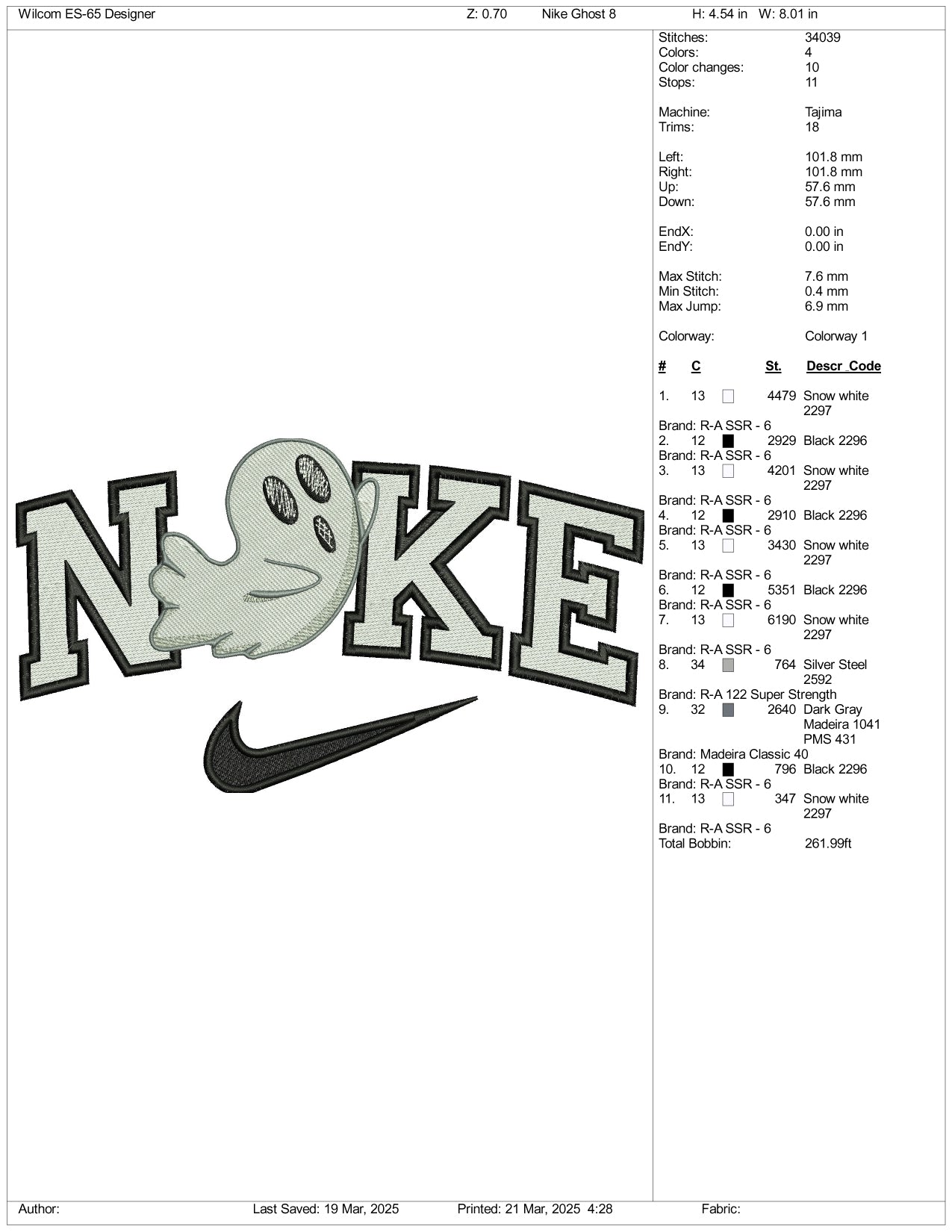 Nike Ghost Embroidery Design Files - 3 Size's