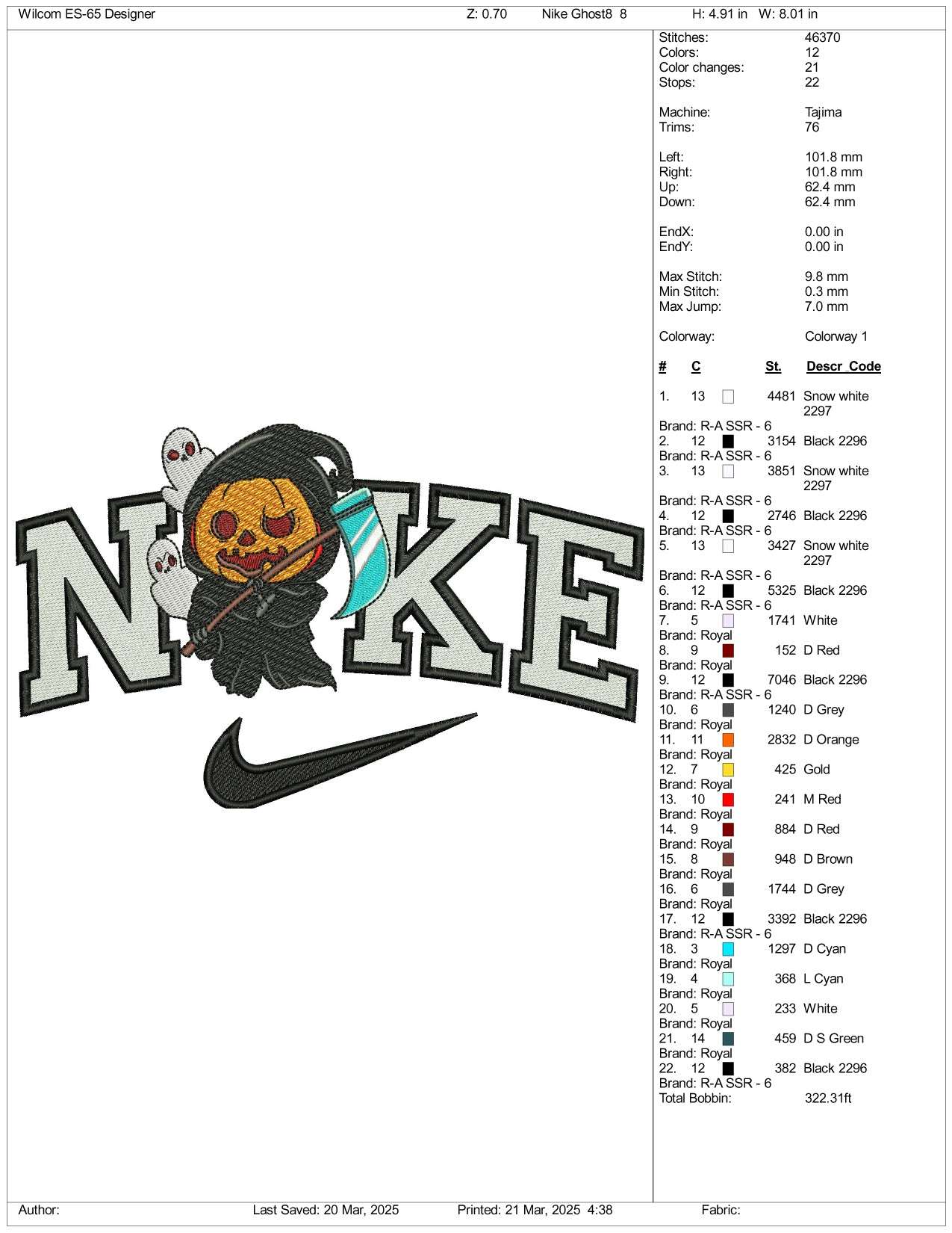 Nike Pumpkin Ghost v2 Embroidery Files - 3 Size's