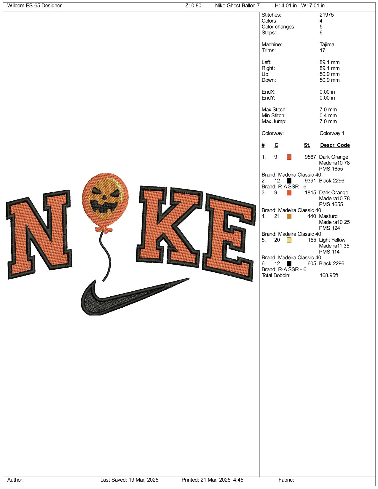 Nike Halloween Baloon Embroidery Files - 3 Size's