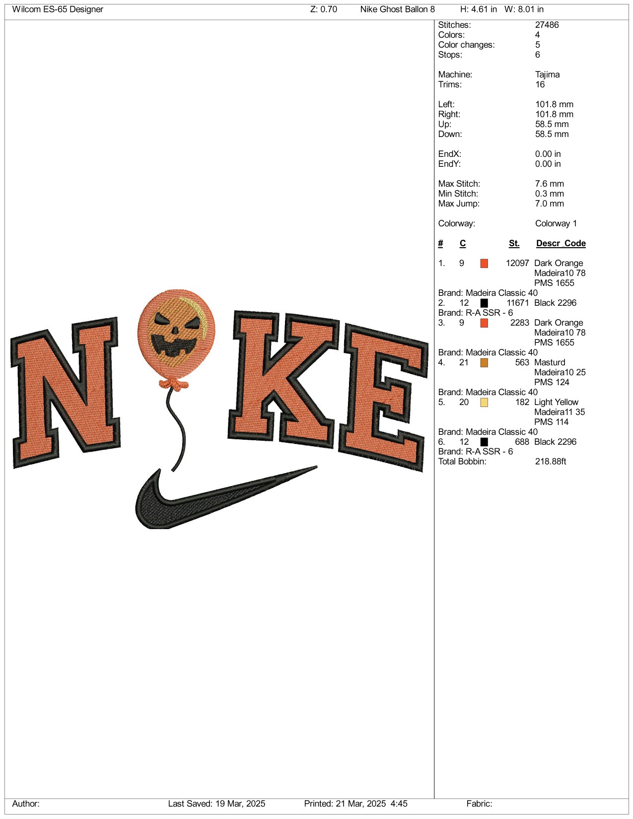 Nike Halloween Baloon Embroidery Files - 3 Size's