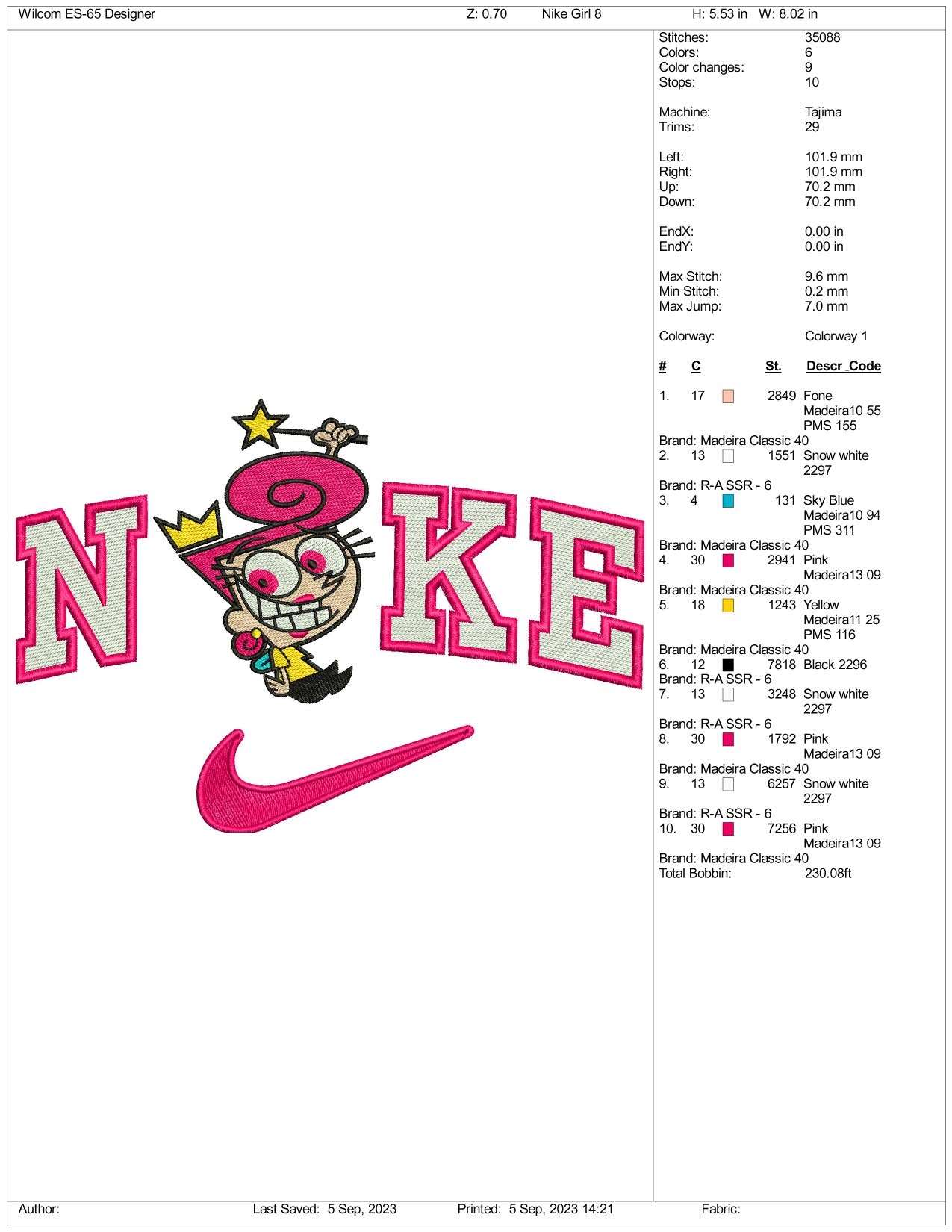 Nike Wanda Embroidery Design Files - 3 Size's
