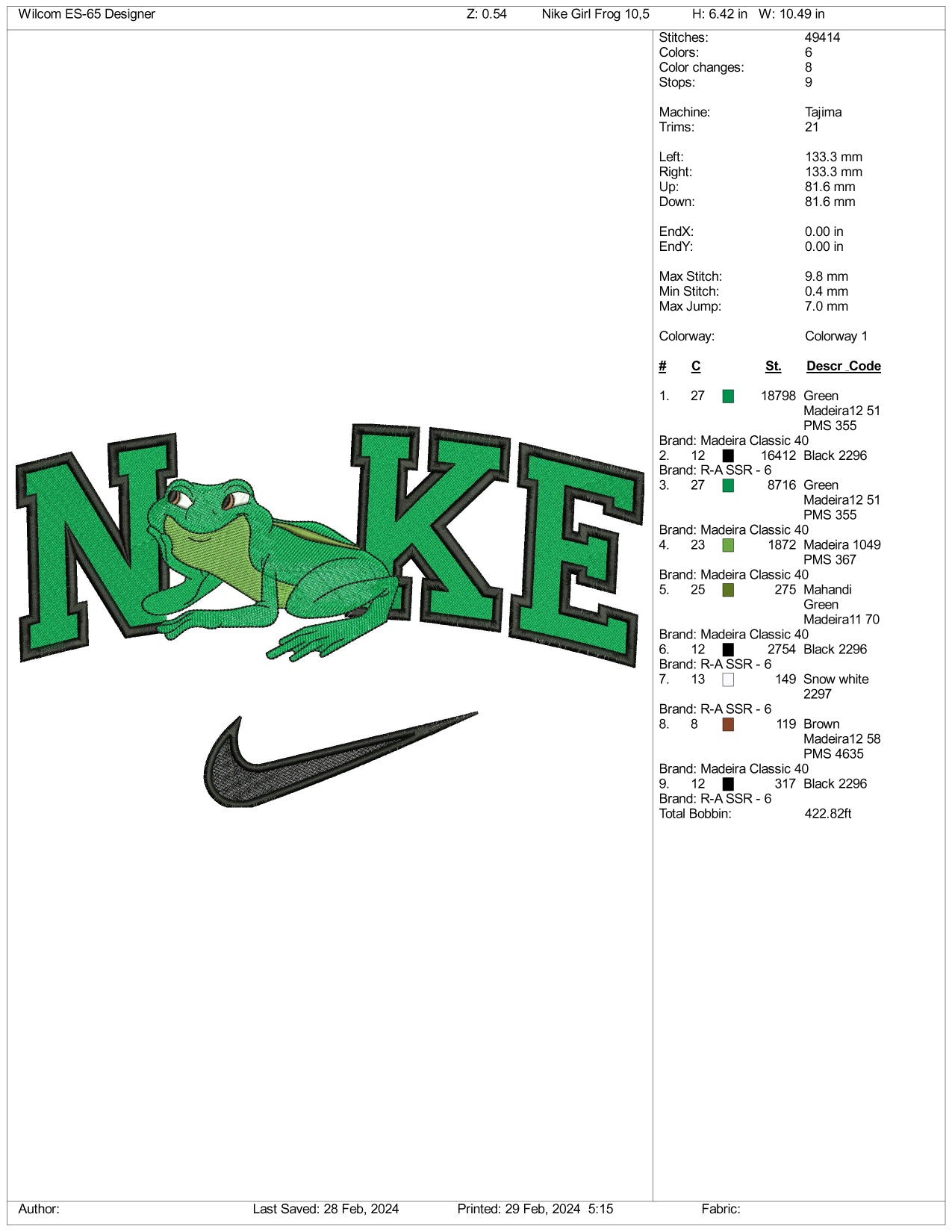 Nike Princess Tiana Frog Embroidery Design Files - 3 Size's