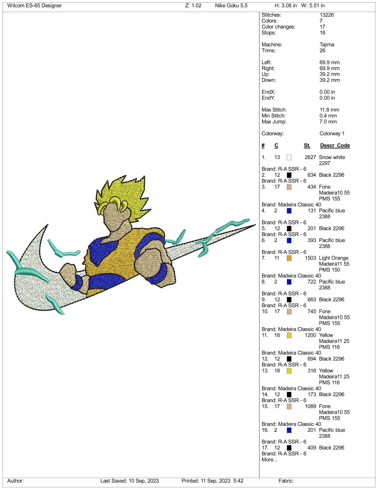 Nike Goku Embroidery Design Files - 3 Size's