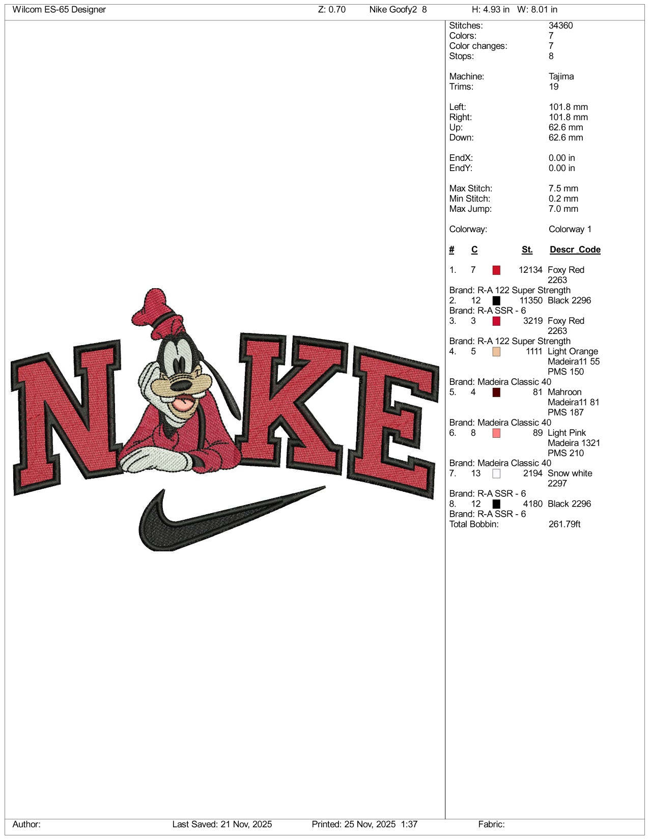 Nike Goofy v8 Embroidery Design Files - 3 Size's