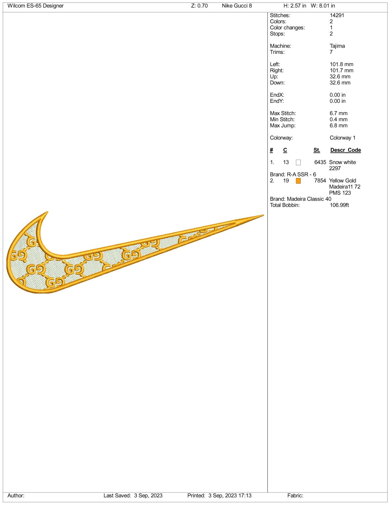 Archivos de diseño de bordado Swoosh de Gucci - 3 tamaños