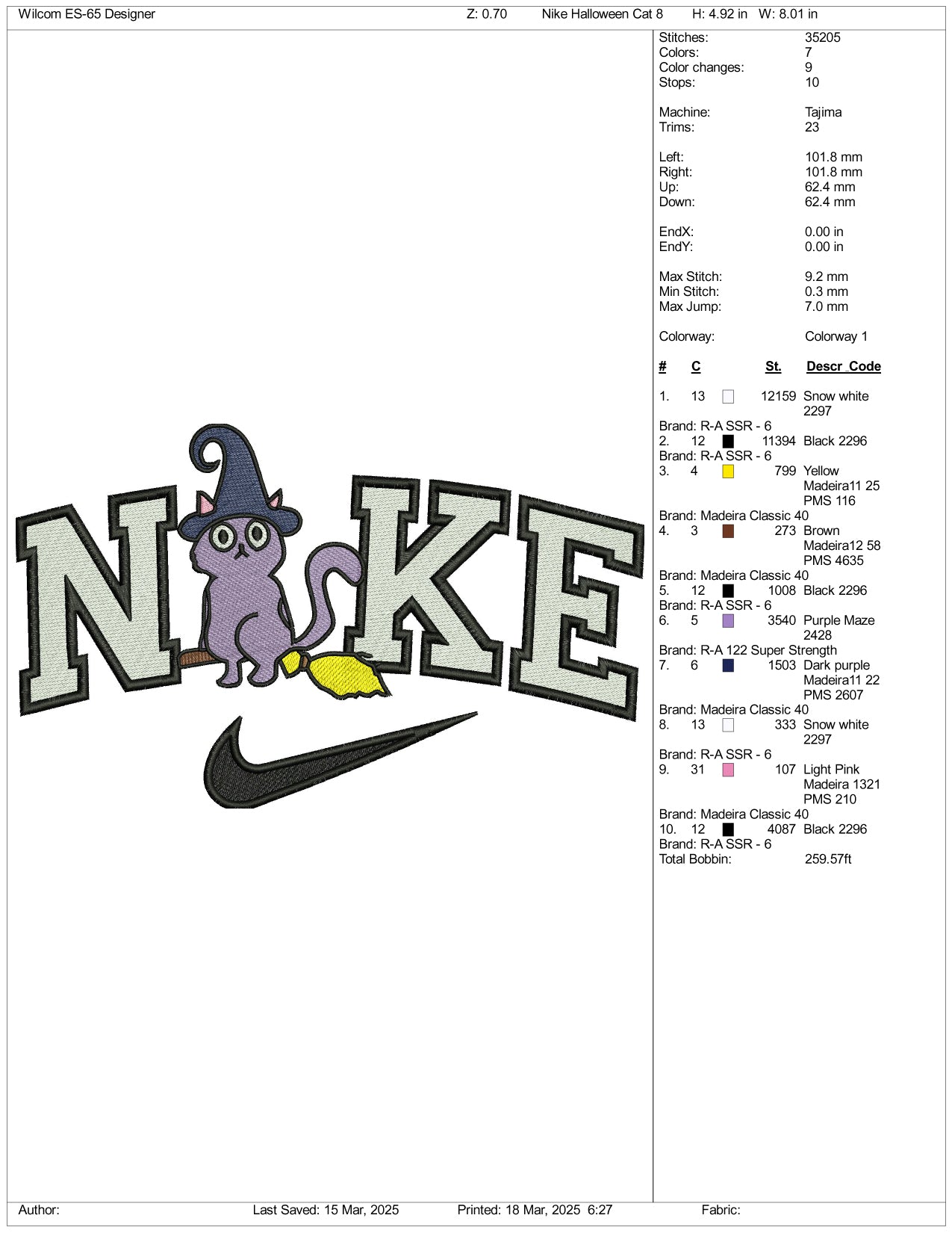 Archivos de bordado Nike Kitty Witch (3 tamaños)