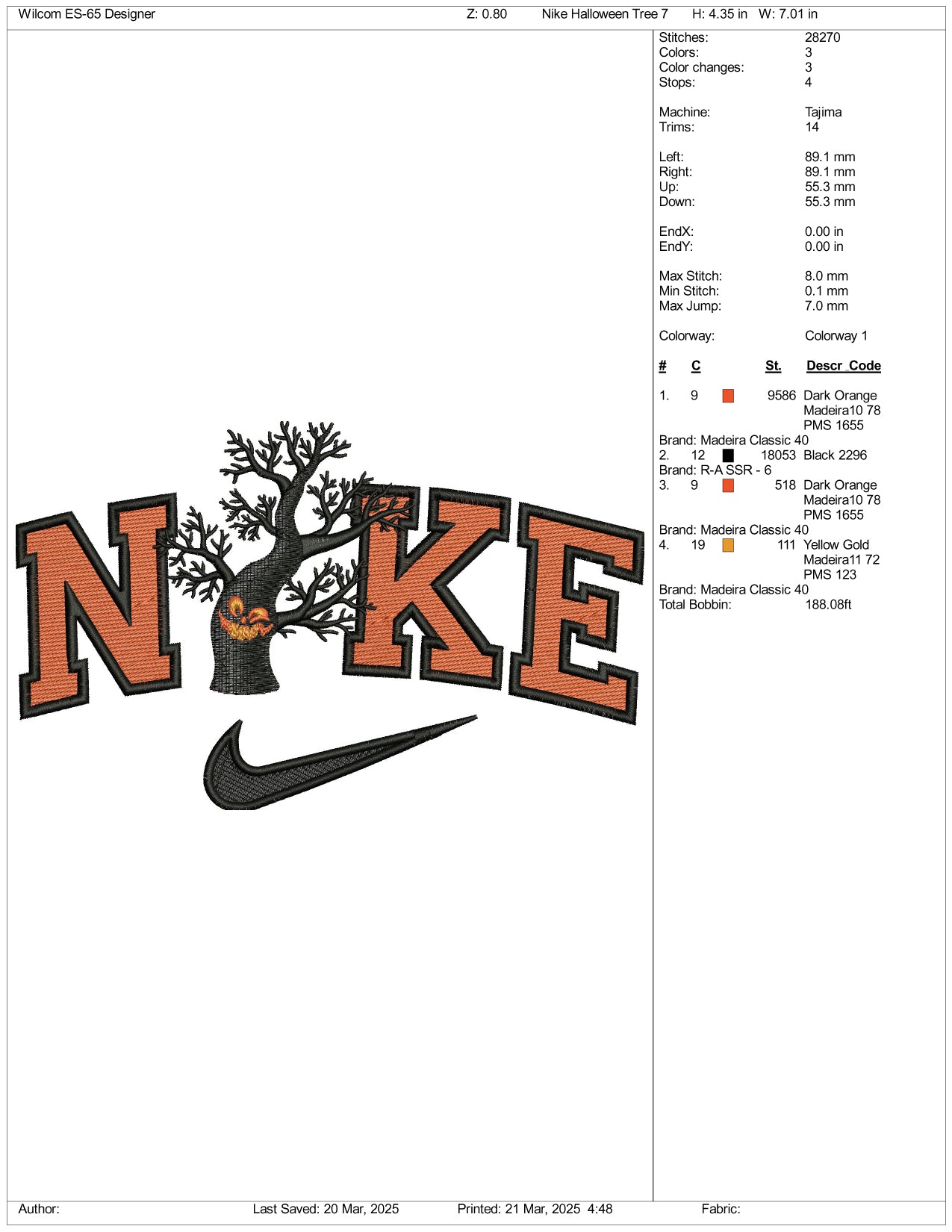 Nike Spooky Tree Embroidery Files - 3 Size's