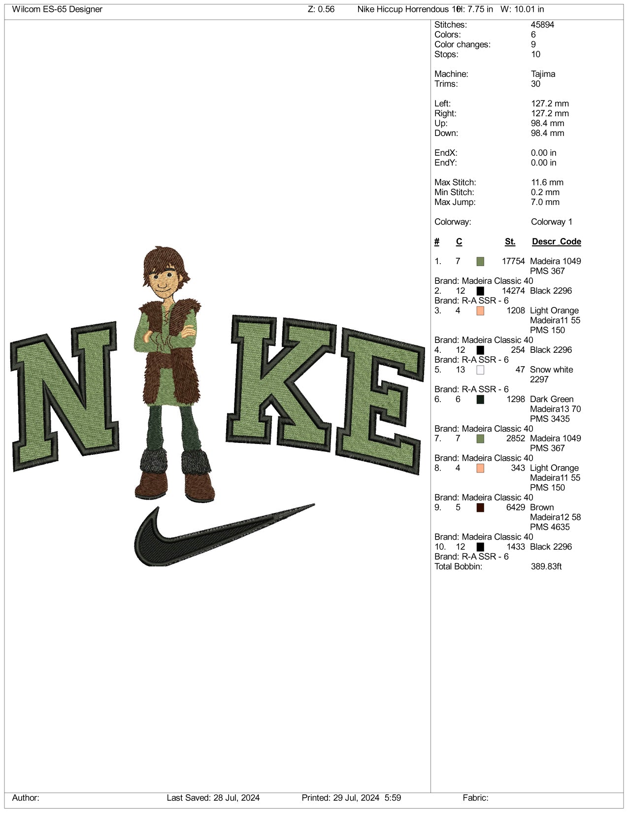 Archivos de diseño de bordado "Hiccup Horrendous" de Nike - 3 tamaños