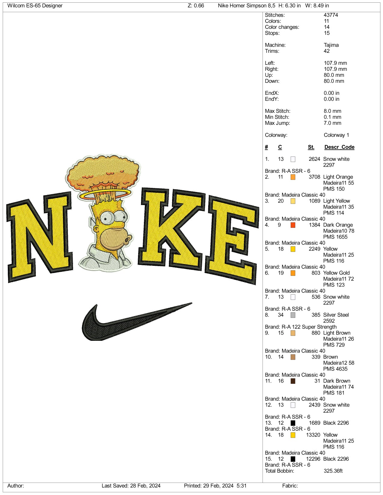 Nike Angry Homer Embroidery Design Files - 3 Size's