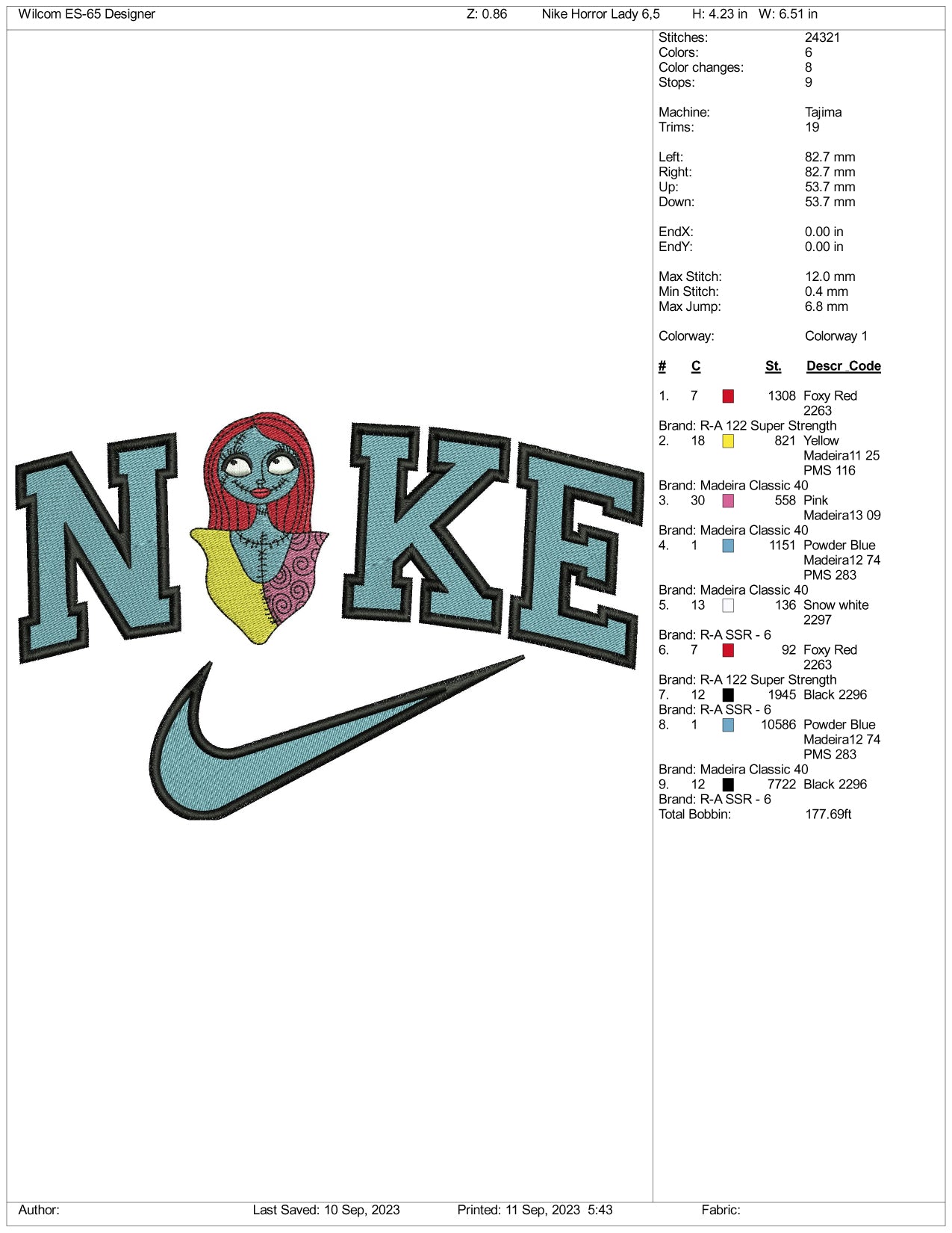 Nike Sally Embroidery Design Files - 3 Size's