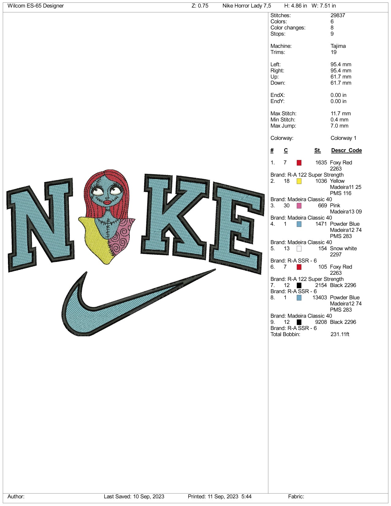 Nike Sally Embroidery Design Files - 3 Size's