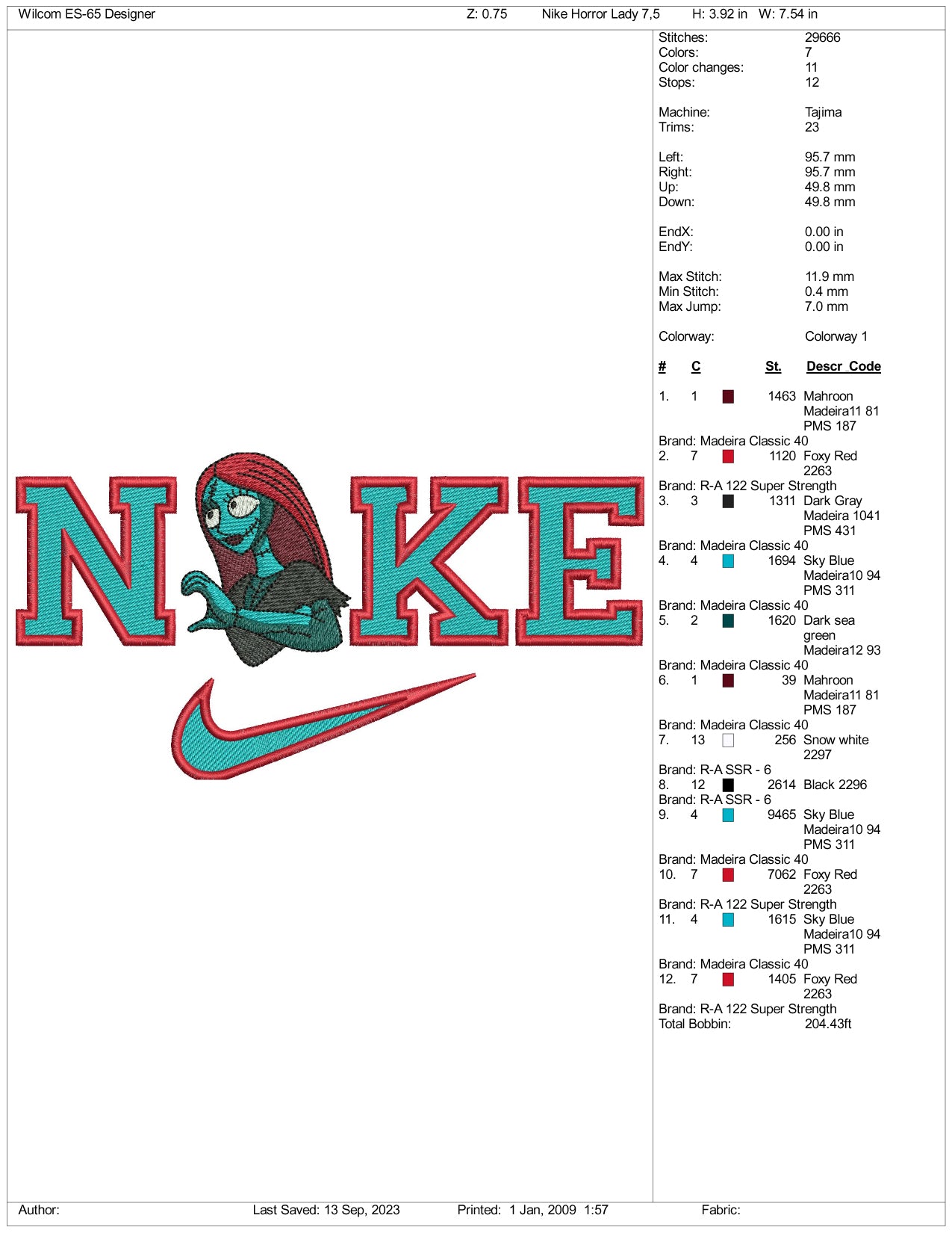 Archivos de diseño de bordado Nike Sally v2 (3 tamaños)
