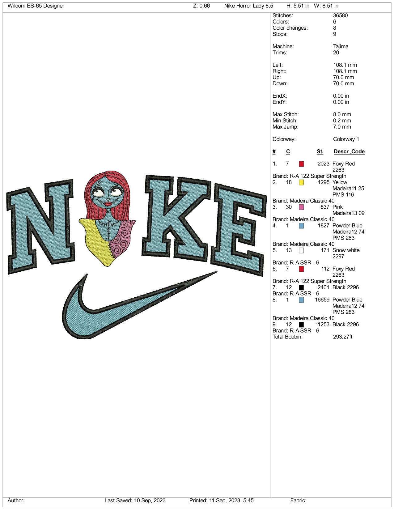 Nike Sally Embroidery Design Files - 3 Size's