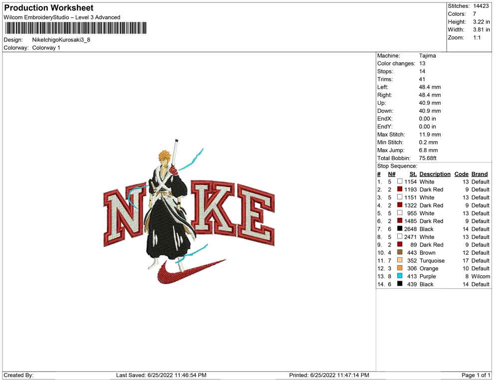 Nike Ichigo Kurosaki Embroidery Design Files - 4 Size's