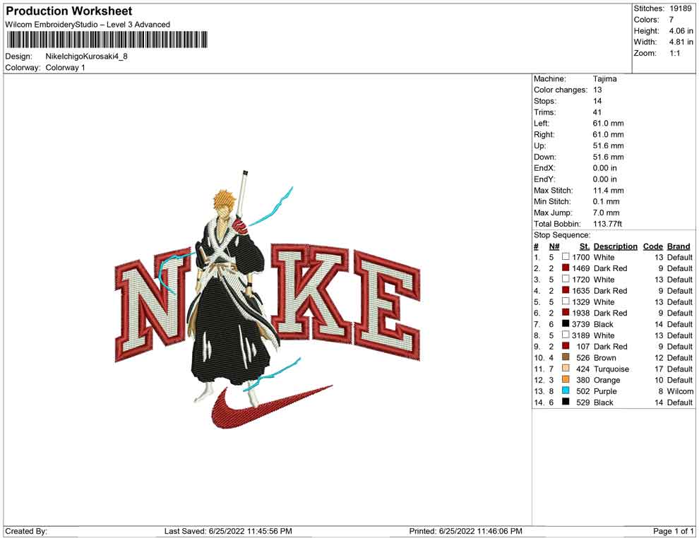 Nike Ichigo Kurosaki Embroidery Design Files - 4 Size's